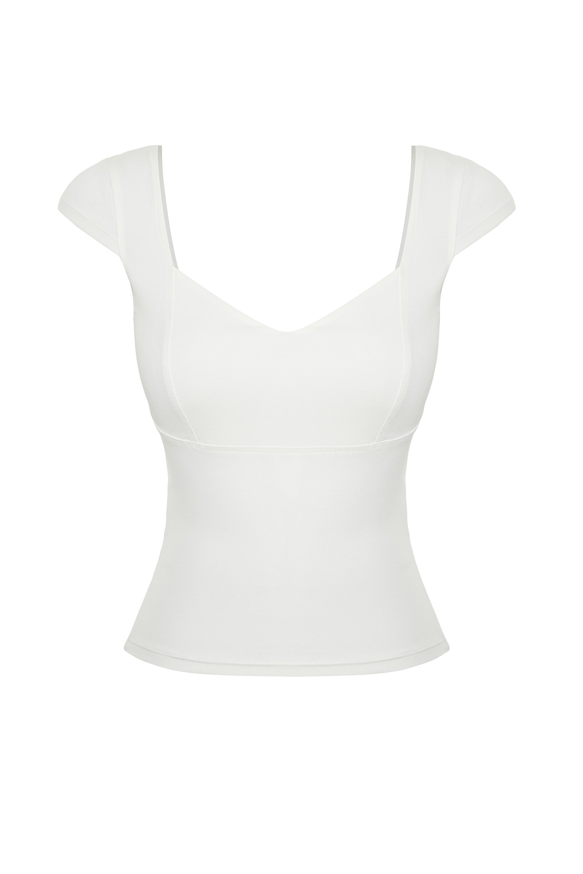 Trendyolmilla  Ekru Kalp Yaka Vücuda Oturan Pamuklu Esnek Örme Bluz TWOSS24BZ00113 - Görsel 7