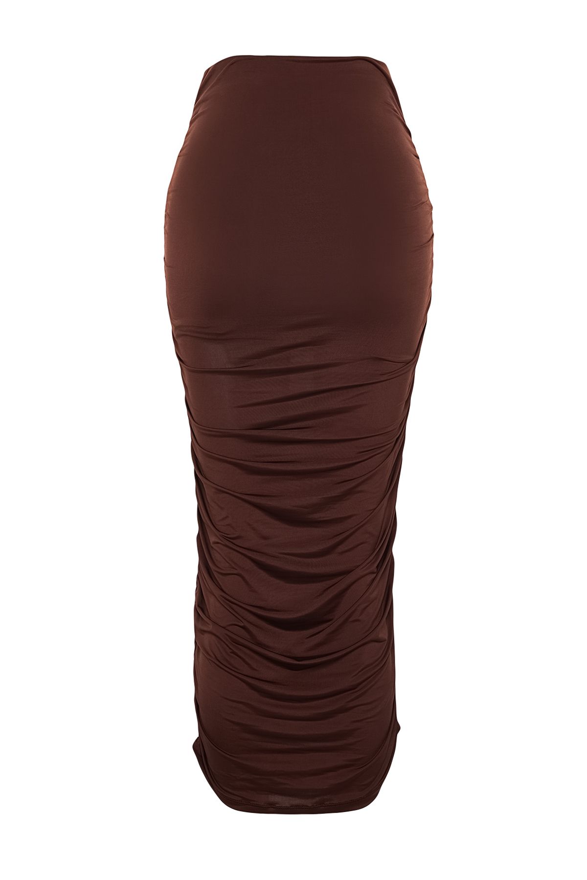 Trendyol Collection-Brązowa, marszczona, dopasowana, elastyczna talia, elastyczna spódnica ołówkowa z dzianiny TWOSS24ET00028 8