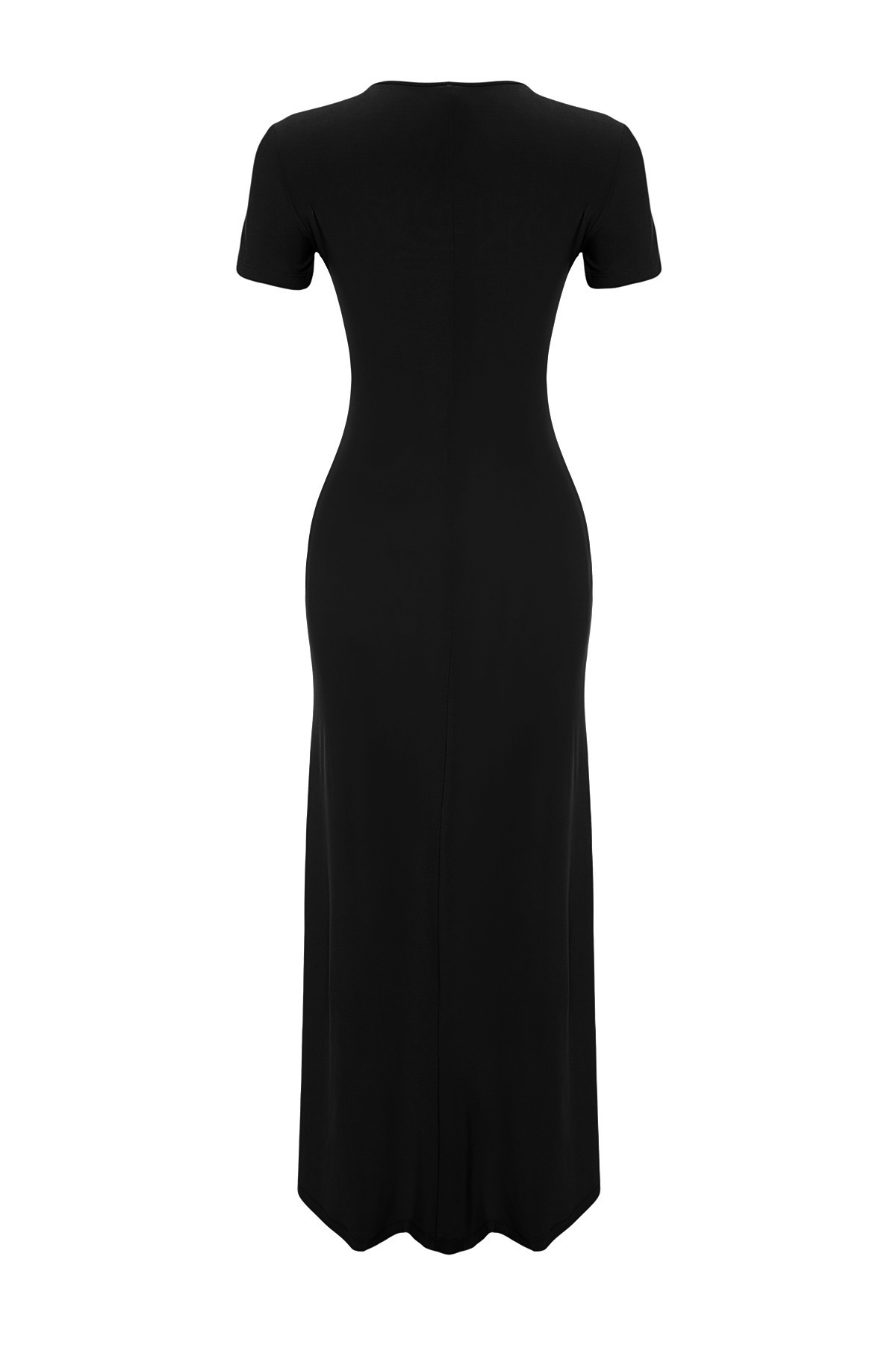 Trendyolmilla  Siyah Kısa Kol Bodycone/Vücuda Oturan Bisiklet Yaka Esnek Örme Maxi Kalem Elbise TWOSS24EL00097 - Görsel 11