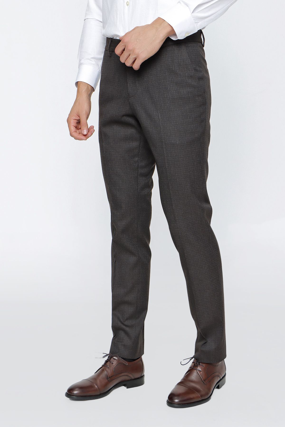 Men's Lycra Formal Trousers - Regular Fit, Solid Brown