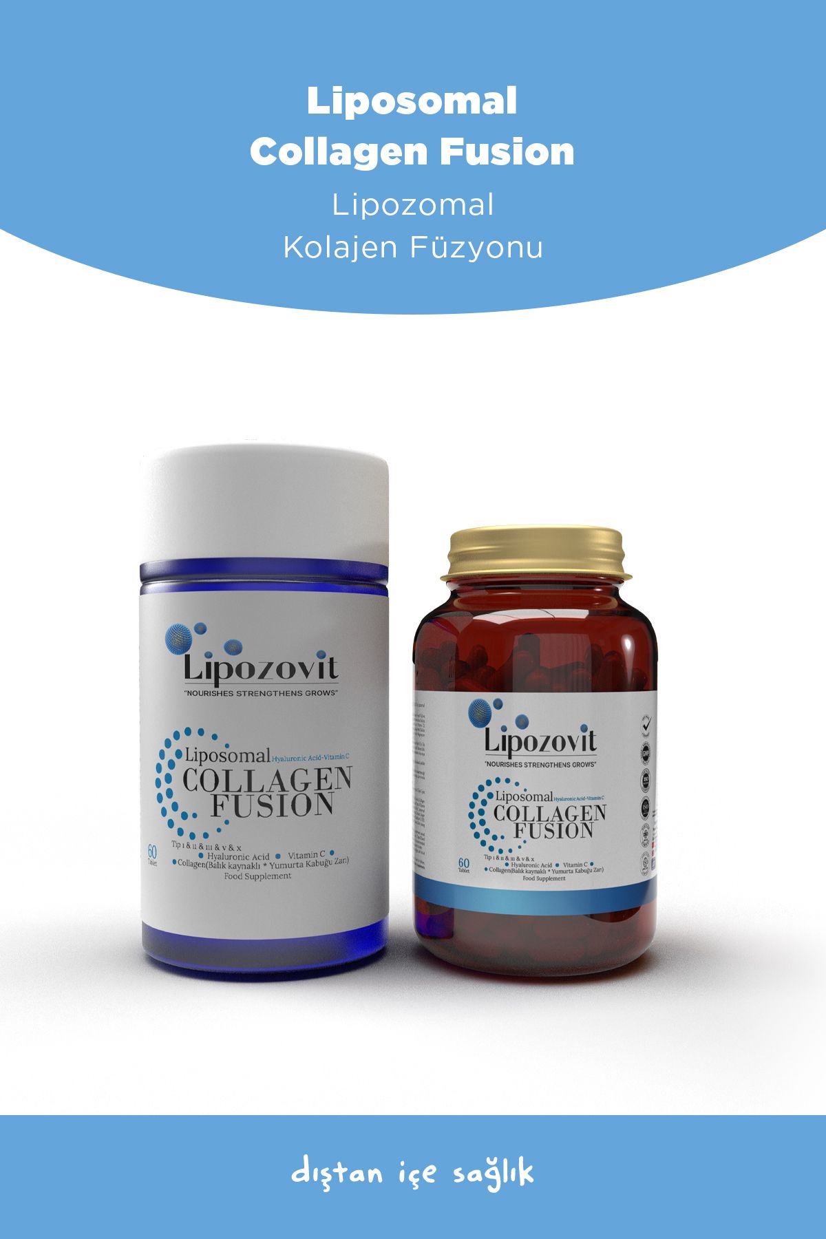 LİPOZOVİT Collagen Fusion Kollajen Peptit Ve Lipozomal Hyaluronik Asit Içeren Gıda Takviyesi 60 Tablet
