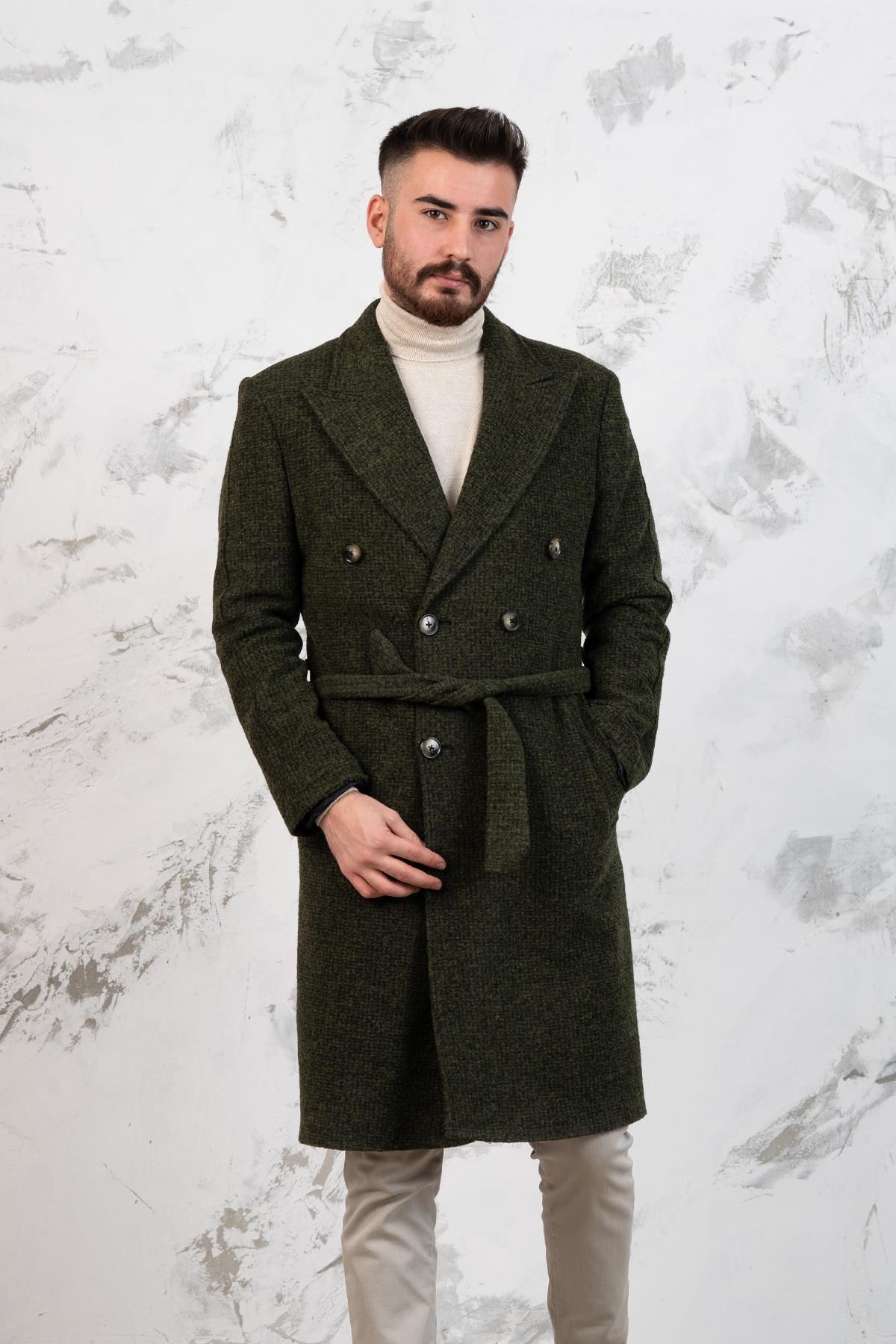 S r Sir Double Breasted Green Men s Cashmere Coat Trendyol
