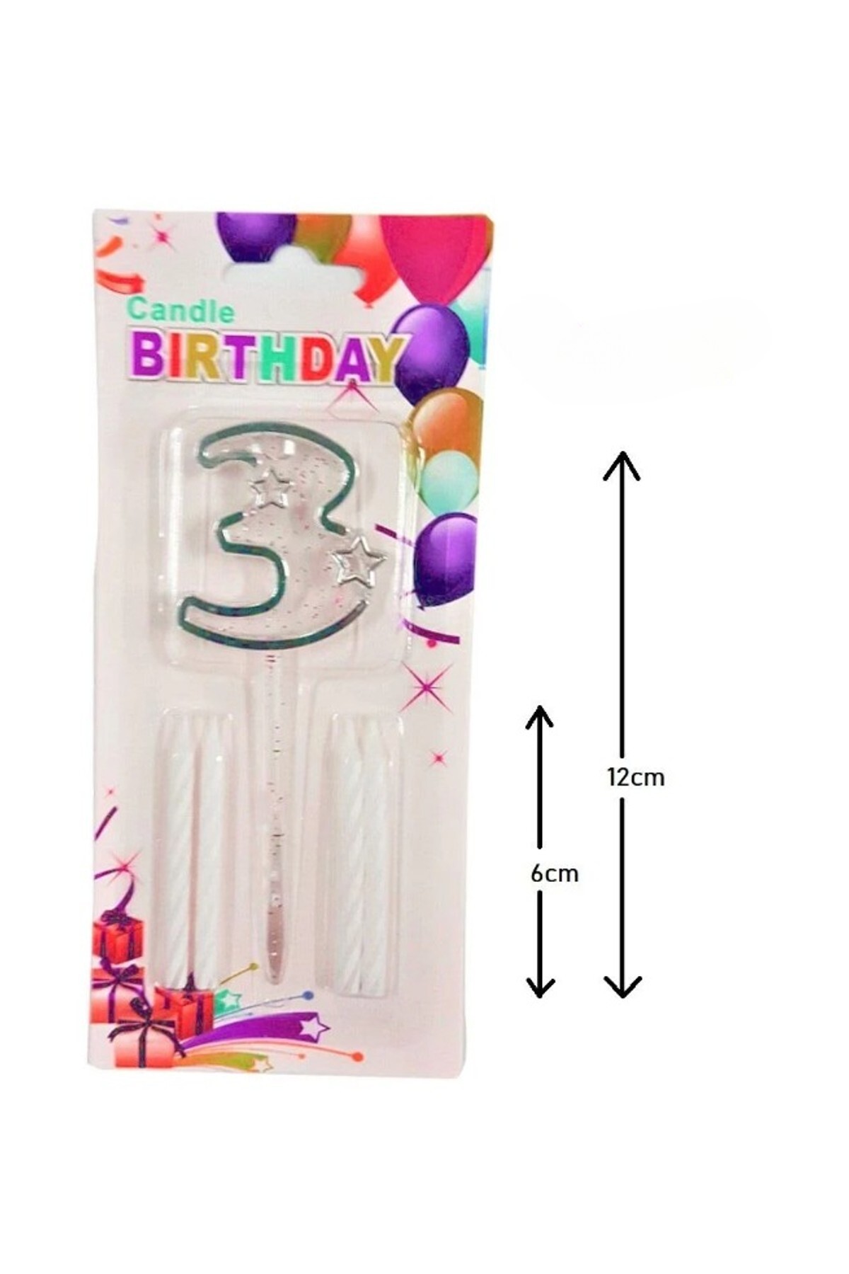 Genel Markalar MİKA ŞEFFAF 3 RAKAM GÜMÜŞ MUM 12CM