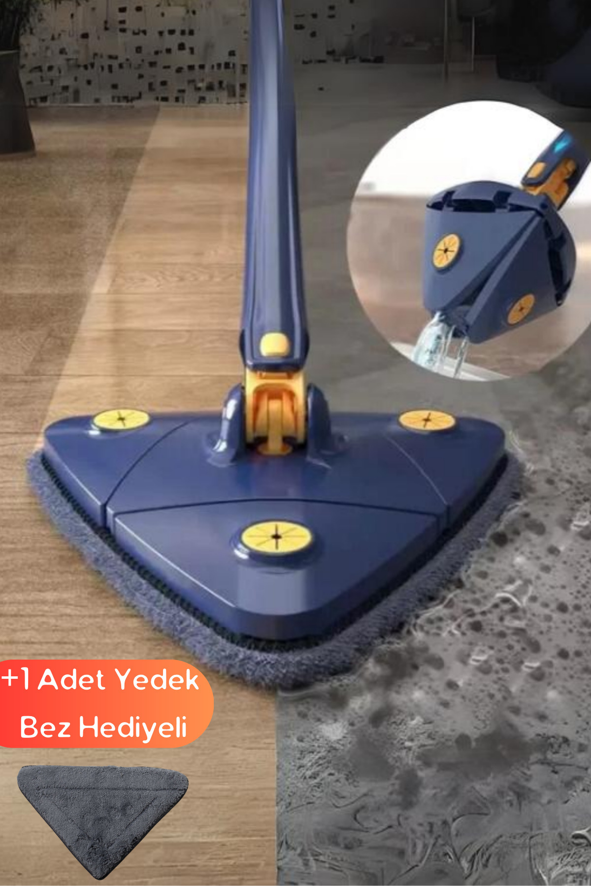 ESNAFDEDE Üçgen Mop Sıkmalı Fayans Ahşap Mermer Temizleme Cam Silme