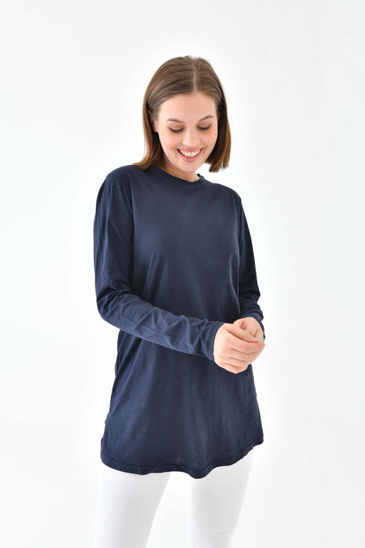 mirach-Classy Basic Women's Tunic - Navy Blue Hijab Tunic Crew Neck Tunic Fit Relax Crew Neck Long Blouse 7