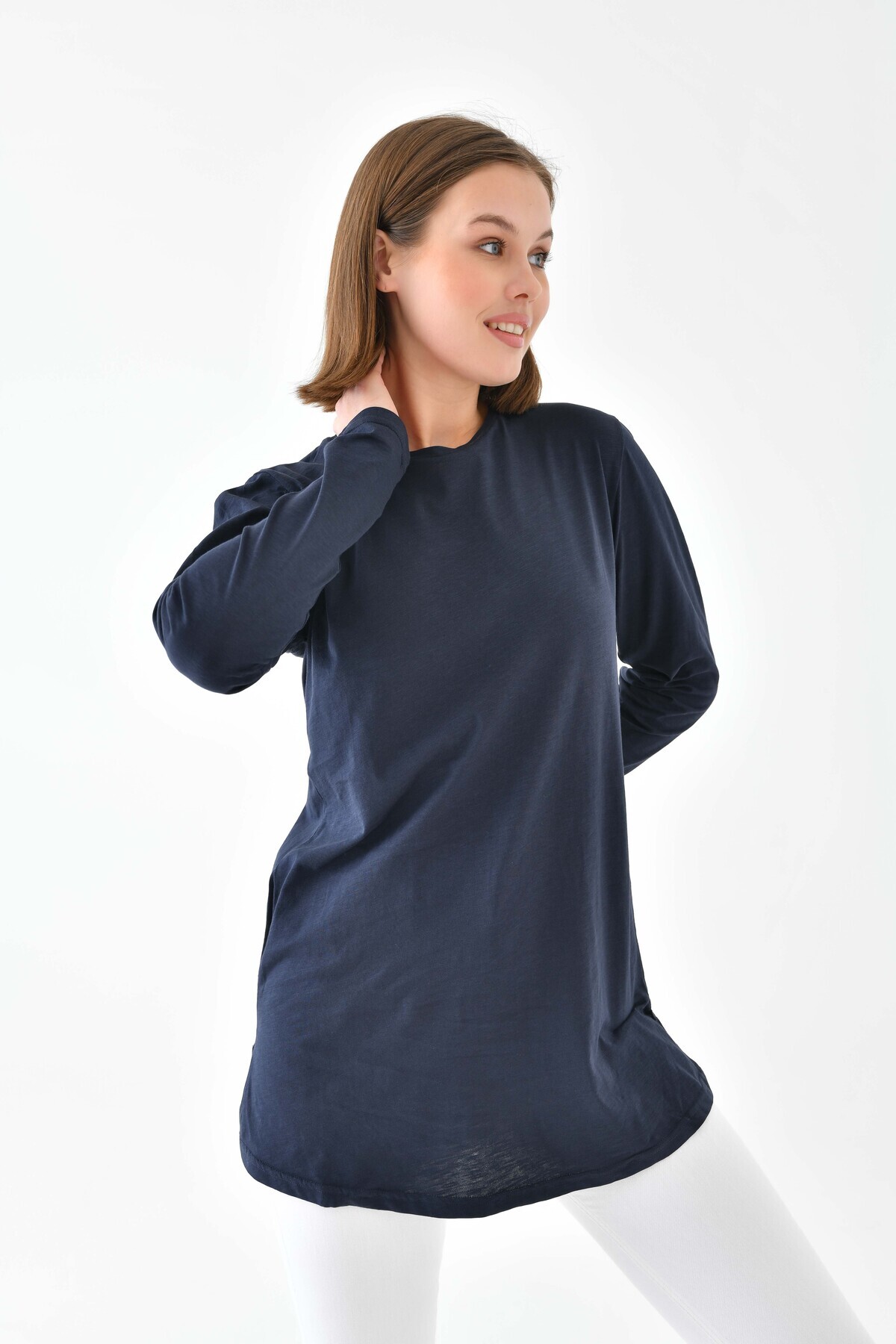 mirach-Classy Basic Women's Tunic - Navy Blue Hijab Tunic Crew Neck Tunic Fit Relax Crew Neck Long Blouse 6