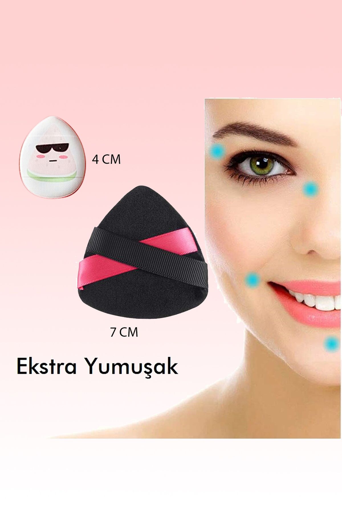 1 Mini Ve 1 Kurdeleli Siyah Pamuk Yıkanabilir Puf Yüz Kontür Makyaj Bez Süngeri Kozmetik Fondöten