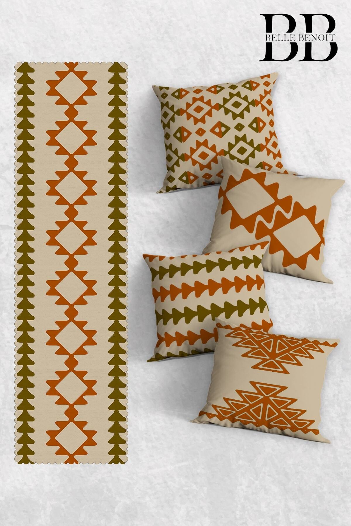 Belle Benoit Modern Design 3D Digital Printed 4 Piece Pillow Case Throw Pillow Cover and Placemat Runner Set