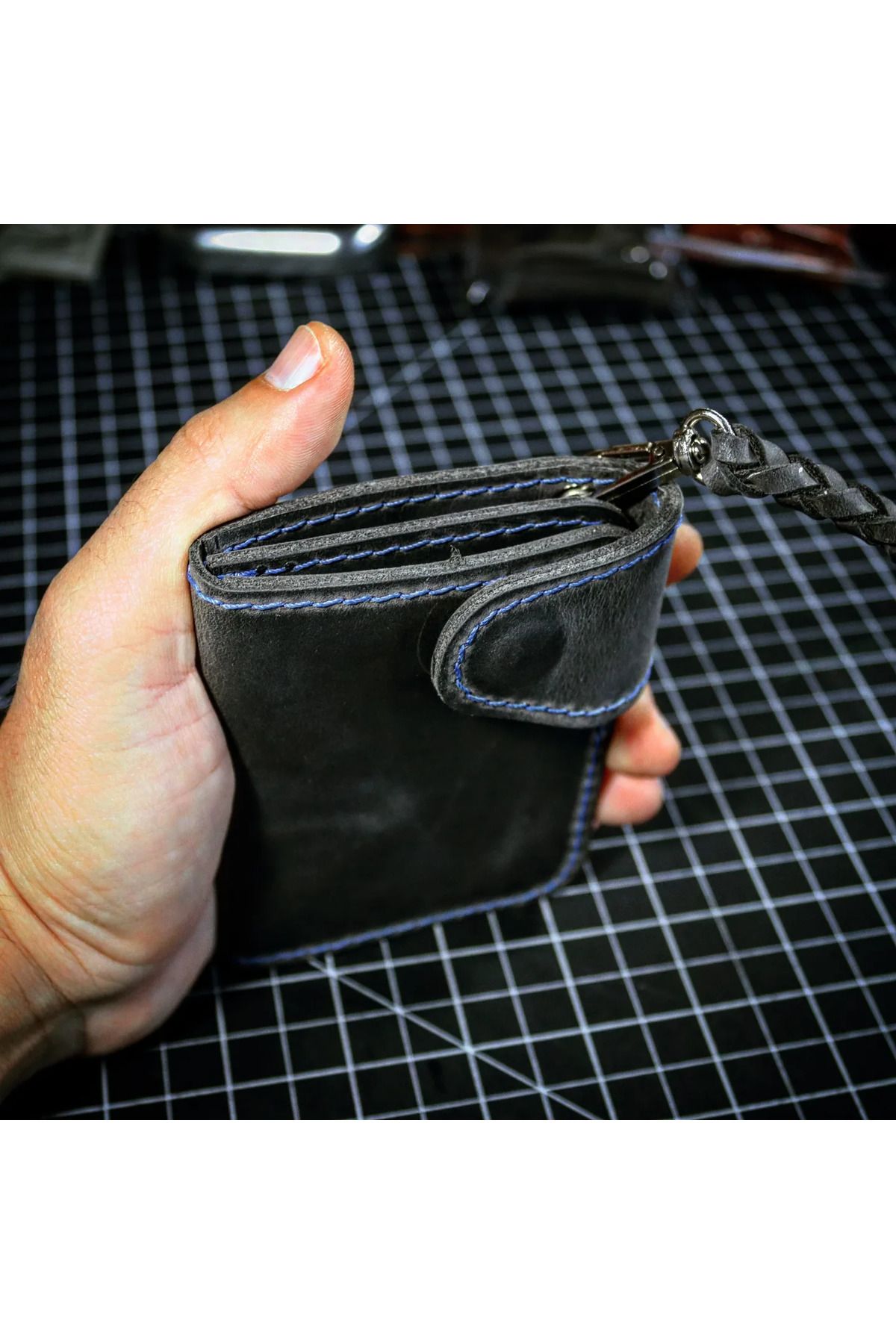 Motorcu Cuzdan Biker Wallet Gri Mavi