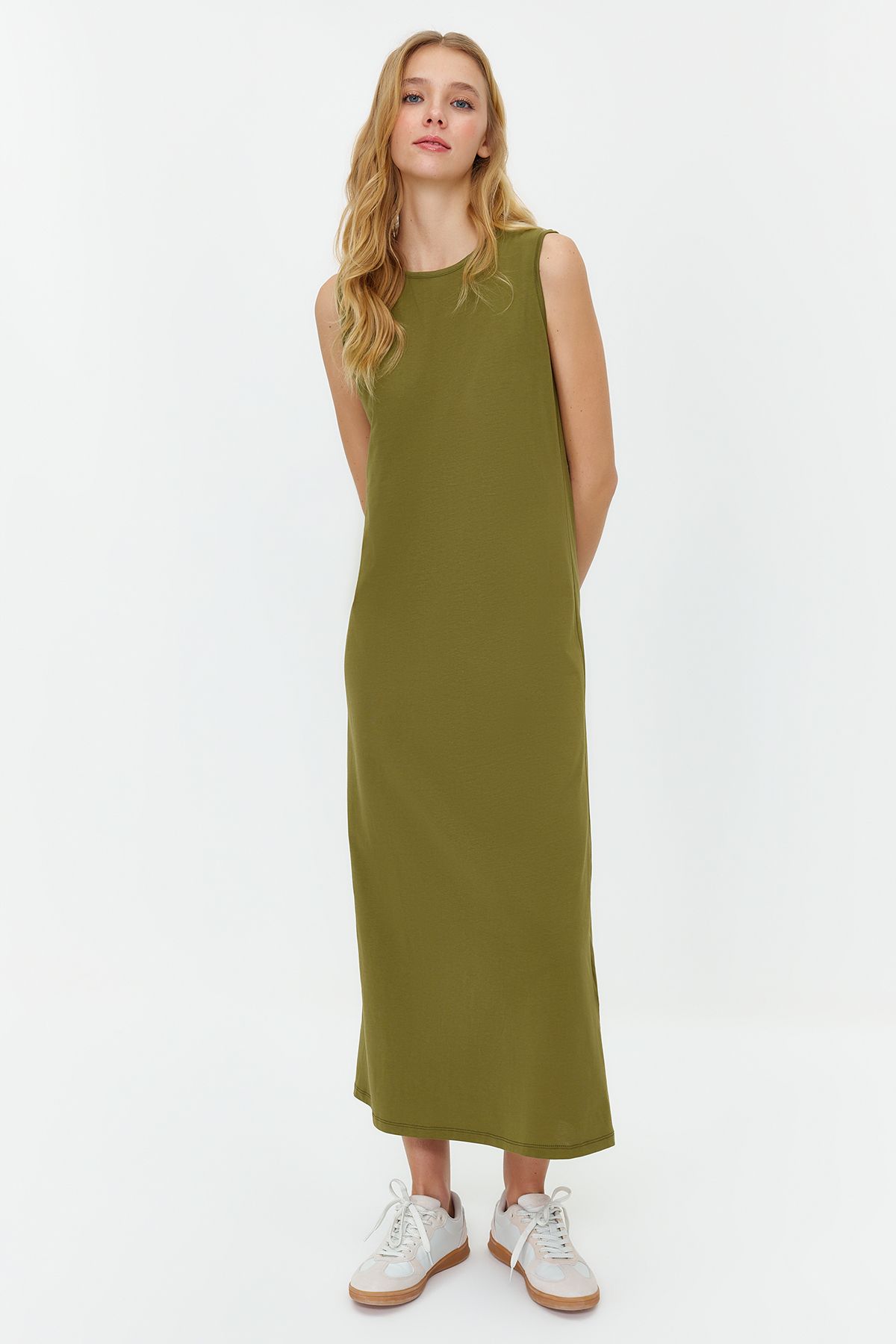 Trendyol Modest-Khaki Sleeveless Long Lining Lingerie Dress Tctss21Uk0034 1