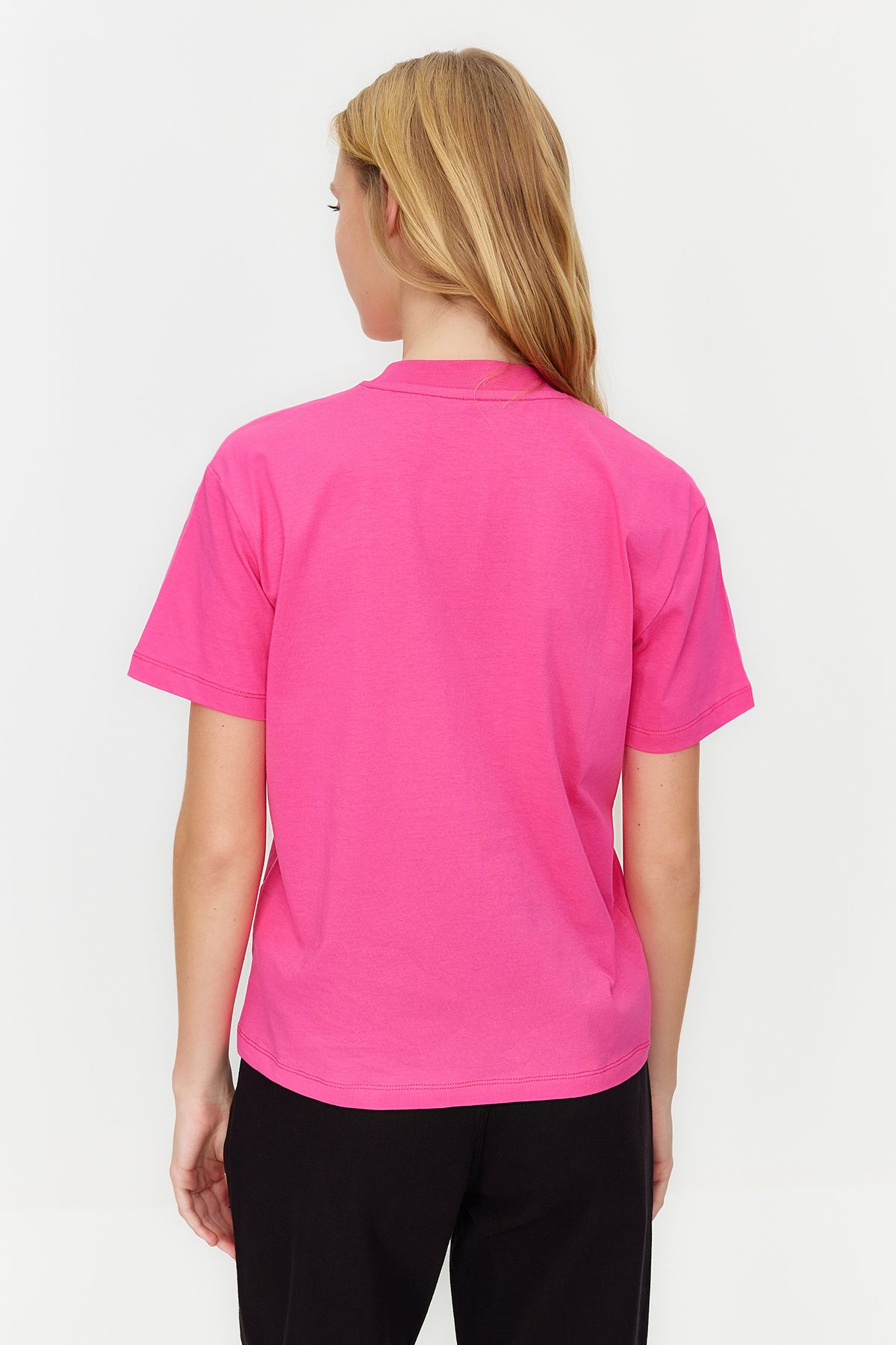 Trendyol Collection-Sötét rózsaszín állógallér 100% pamut kötött póló - TWOAW20TS0096 6