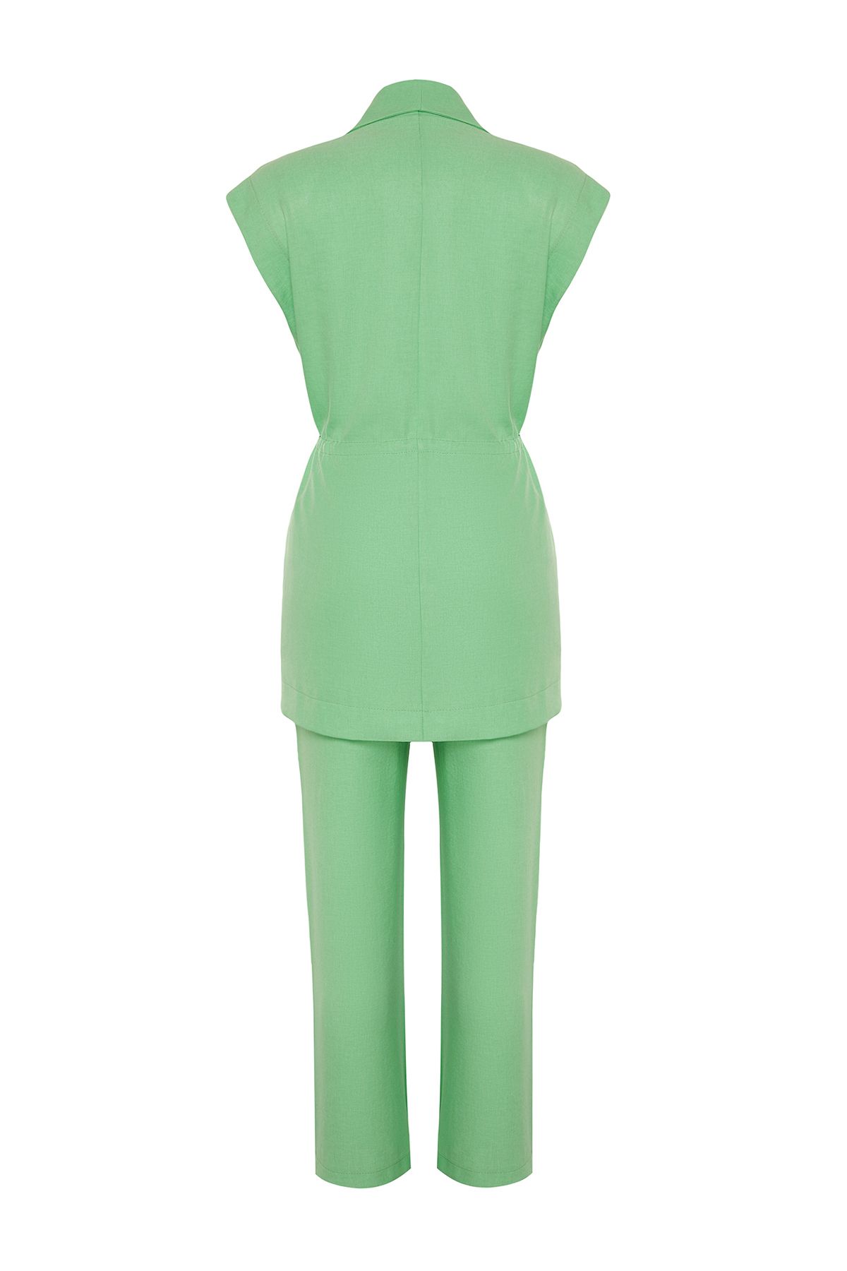 Trendyol Modest-Green Internal Tie Linen Look Kimono-Trousers Woven Suit TCTSS23US00061 8