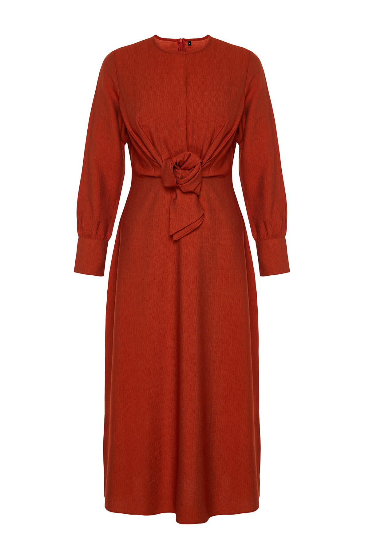 Trendyol Modest-Sukienka z wiązaniem w talii i szczegółową tkaną tkaniną TCTSS23EB00221 7