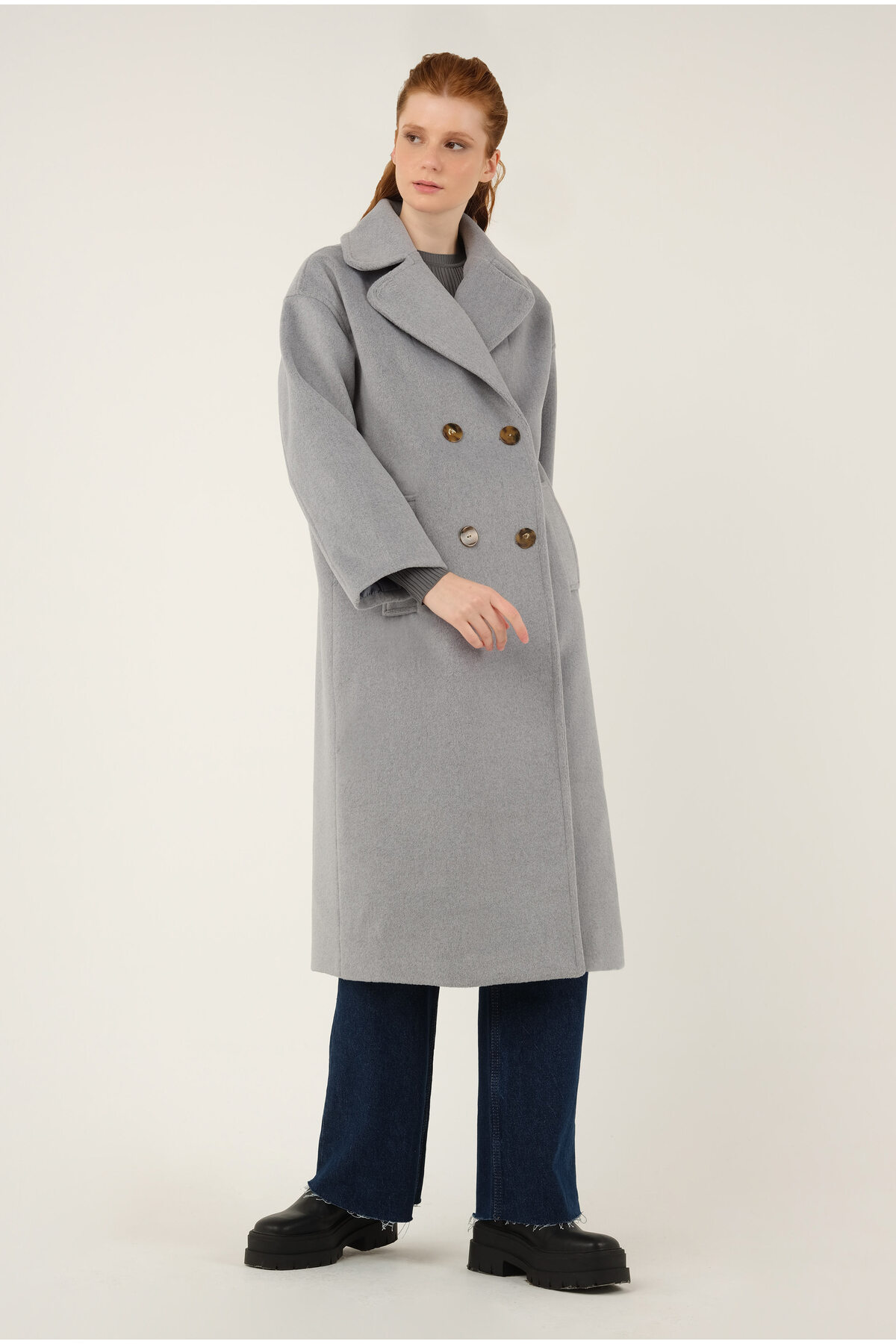 Double Breasted Buttoned Cashmere Coat Sis