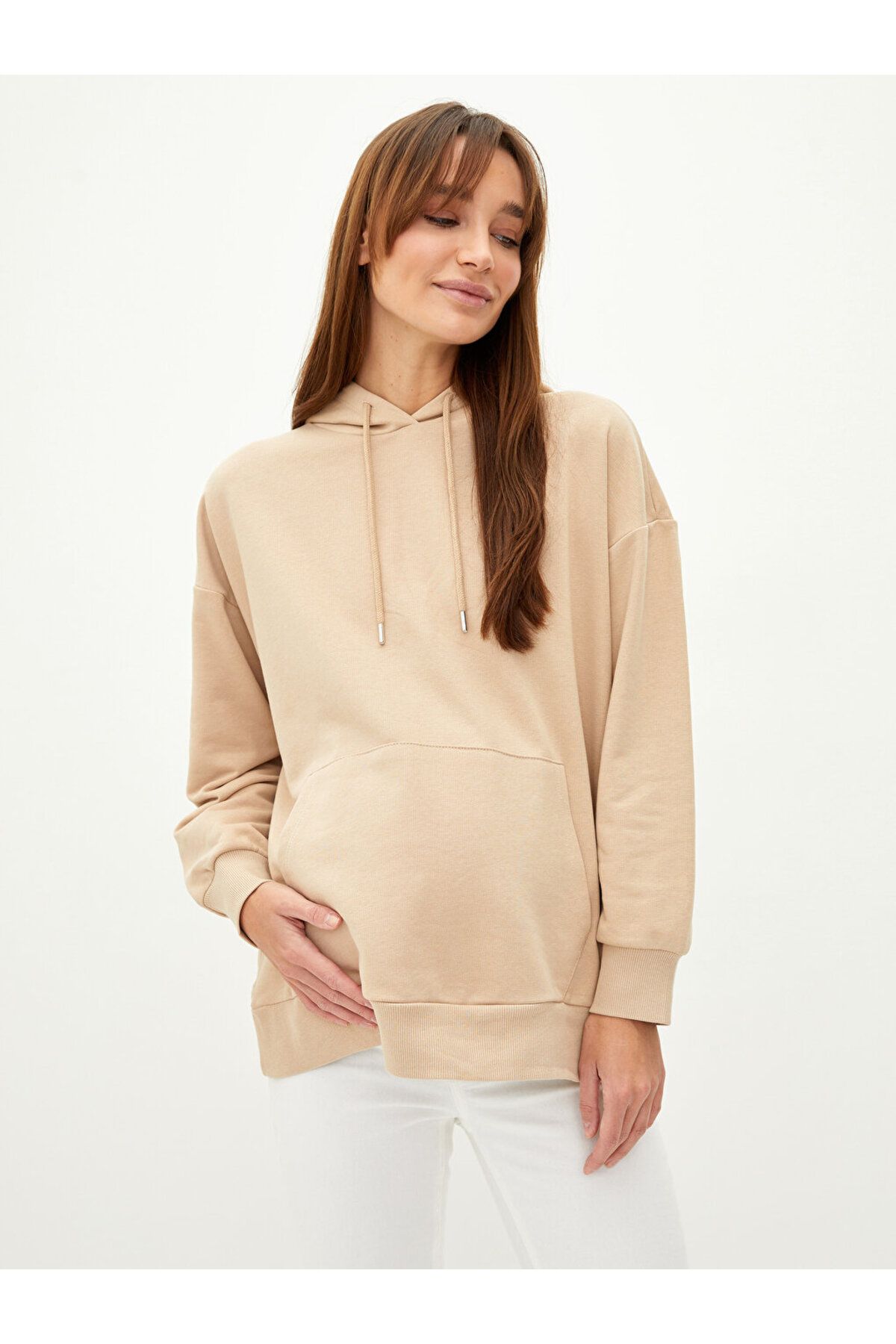 Düz Uzun Kollu Hamile Hoodie