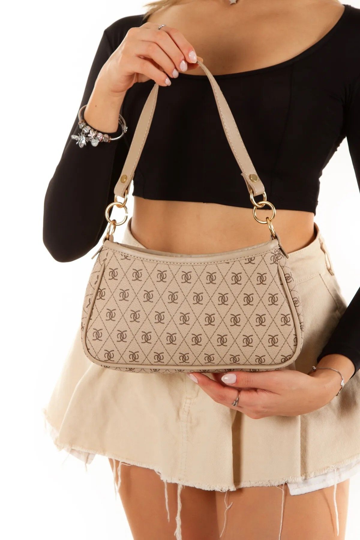 Newish Polo-Women's Patterned Adjustable Cross Strap Hand and Shoulder Baguette Bag - Artificial Vegan Leather 6