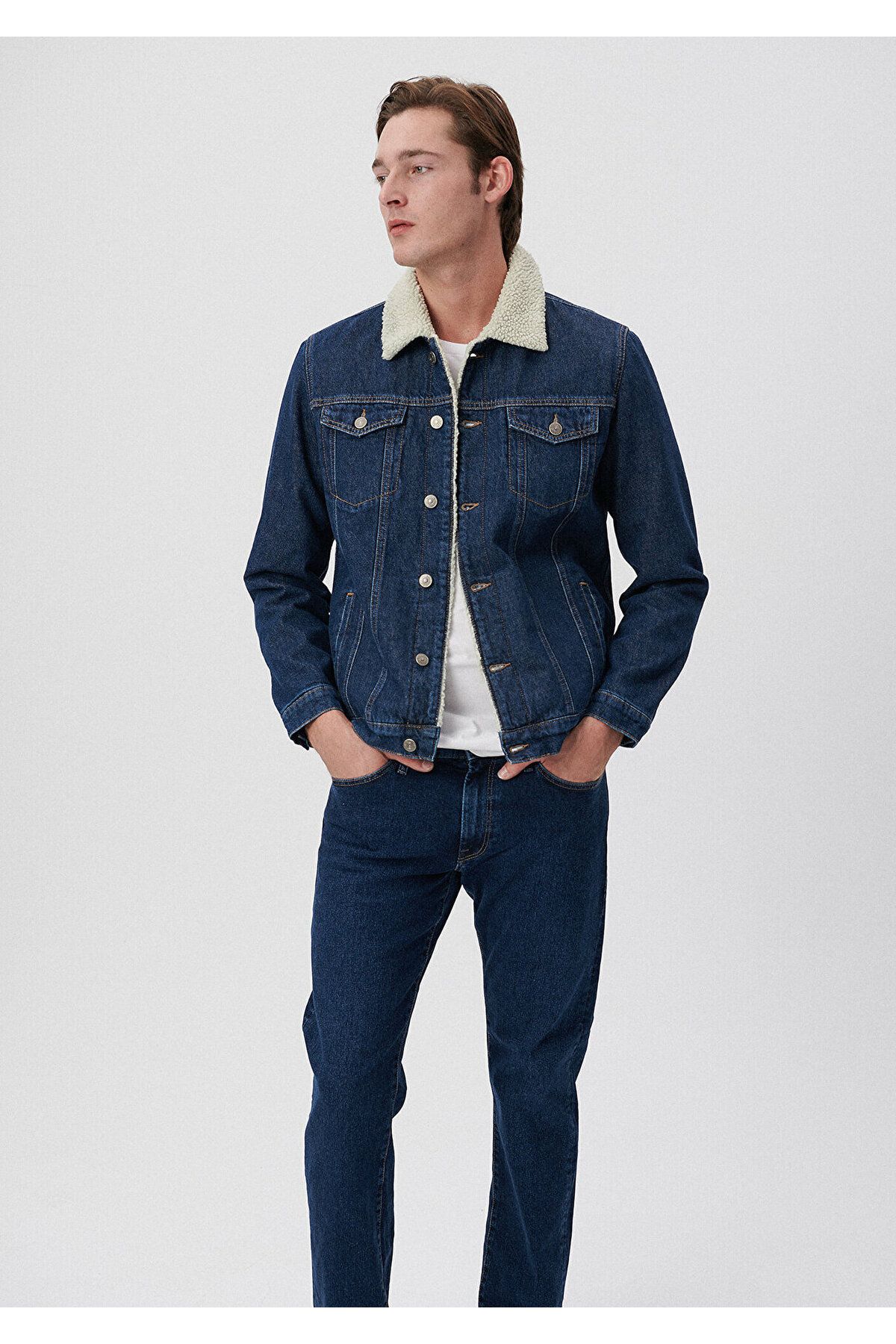Dark blue best sale sherpa denim jacket