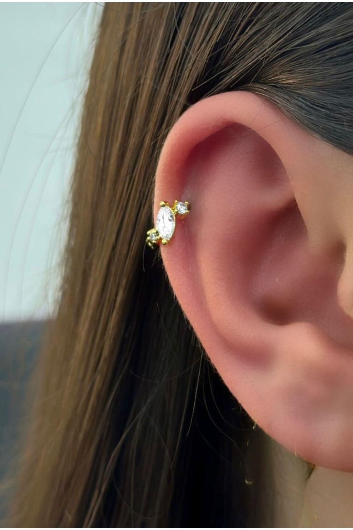 Cerrahi Çelik Zirkon Taşlı Tragus Rook Forward Lobe Helix Kıkırdak Uyumlu Halka Piercing Küpe