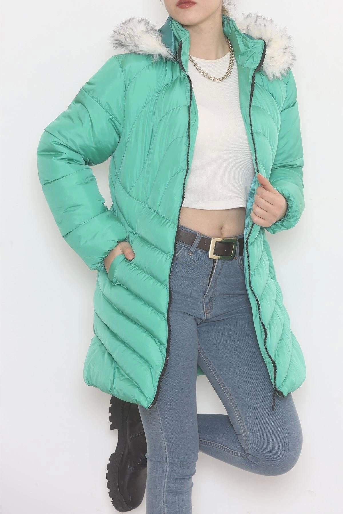Furry Hooded Coat Green - 5129.1555.