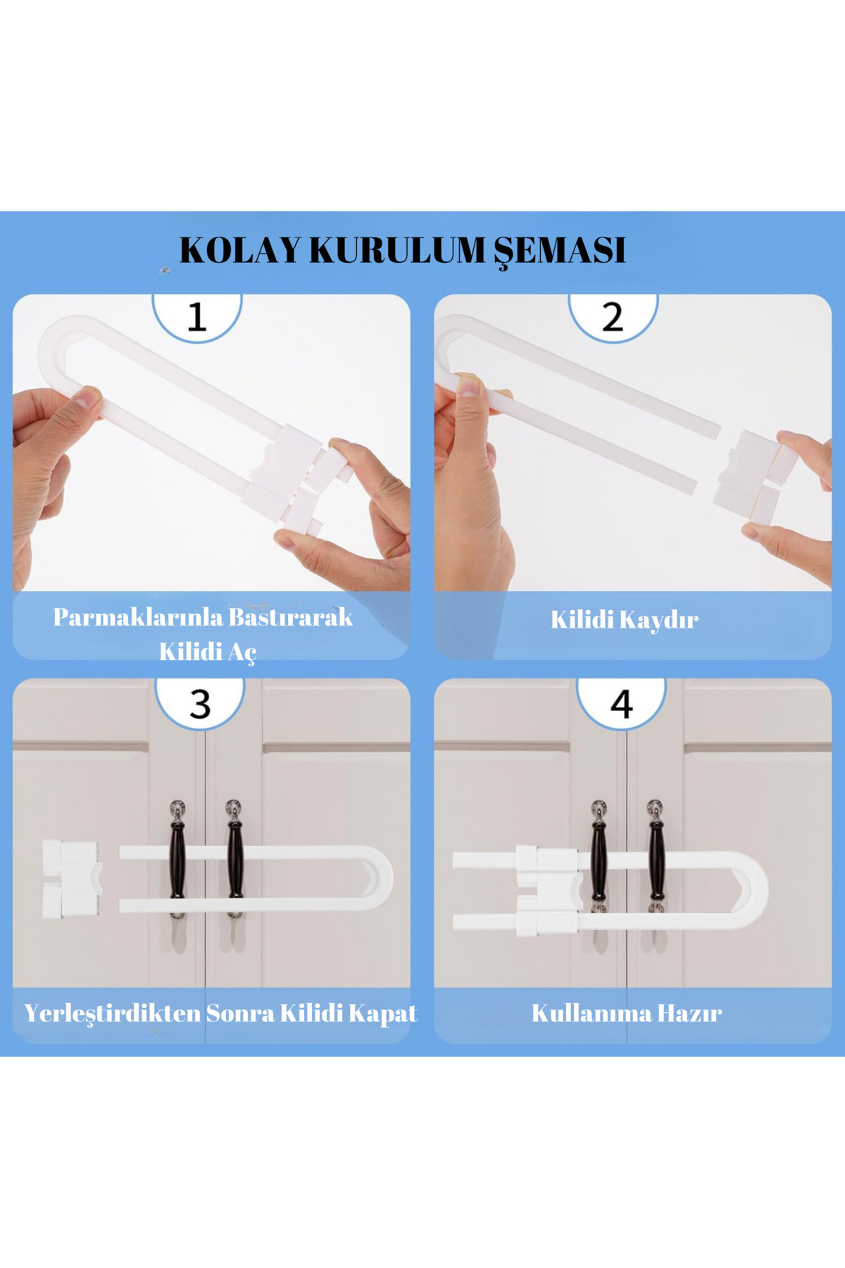 Miningaa Montajsız 2 Adet Raylı Dolap Kilidi Çocuk Bebek Güvenliği Emniyet Kilidi Çocuk Bebek Güvenlik fotoğrafı 6 (önizleme)