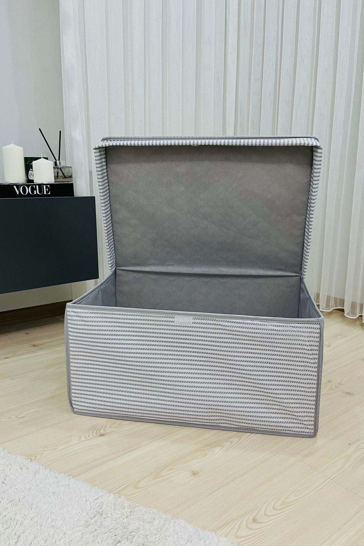VAYBE-Set of 3 Gray Polka Dot Patterned Multi-Purpose Storage Box, Box Storage Box Organizer Toy Box 2