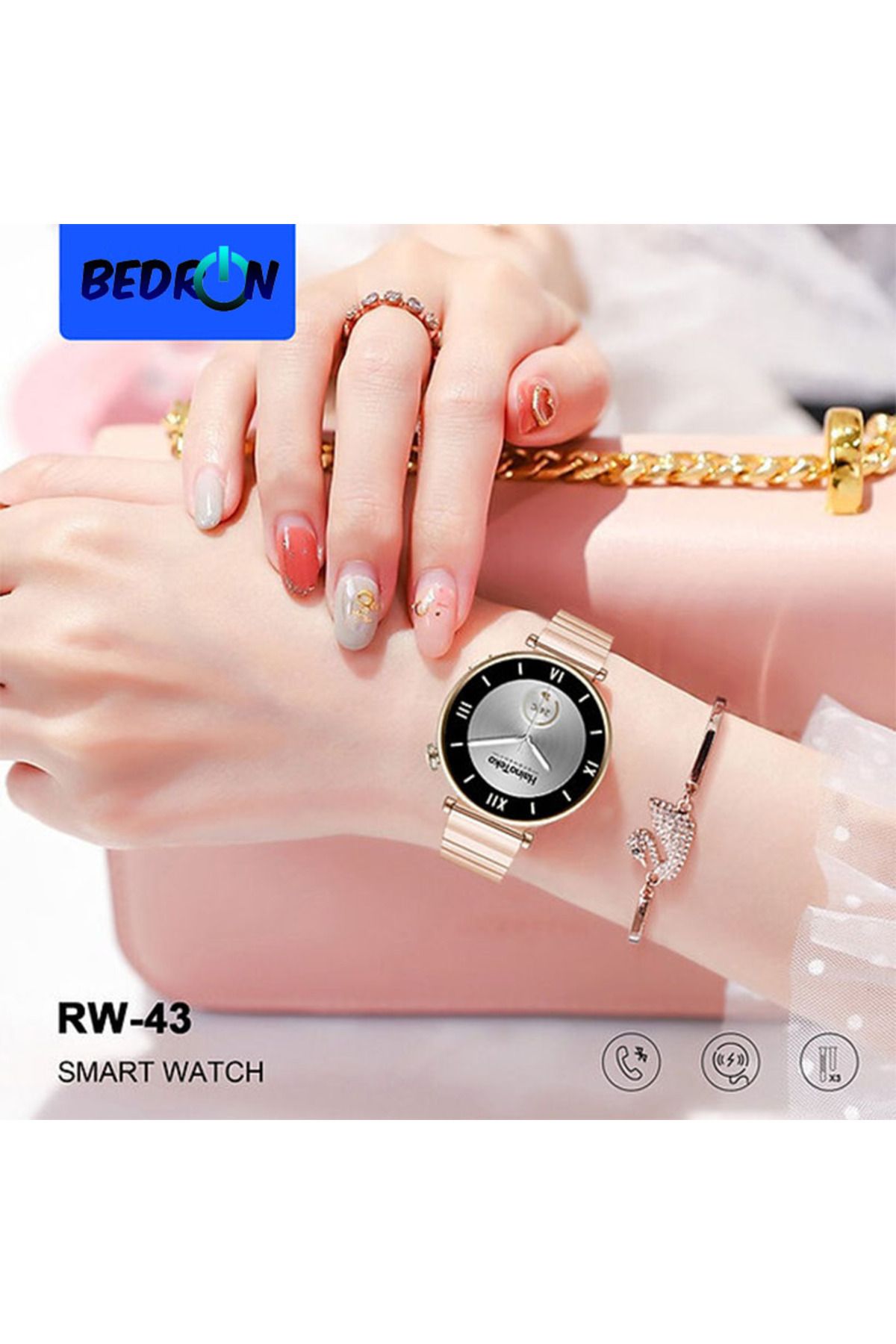 Kadın Akıllı Saat Smart Watch RW-43 Bileklik Hediyeli Ios Ve Android Uyumlu