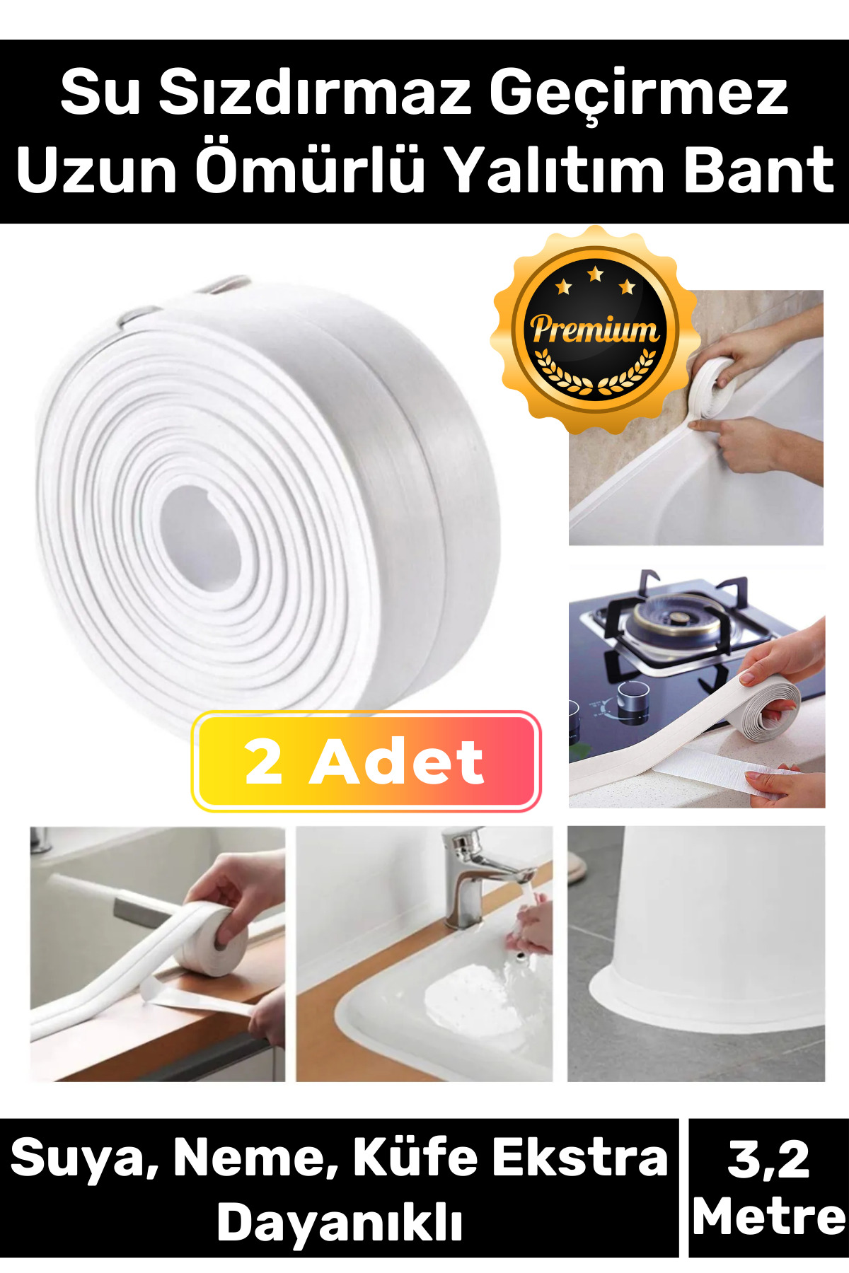 Premium Waterproof Leakproof Durable Sink Pvc Oil Edge Mildew Preventer 3.2m 2 Pieces Insulation Tape