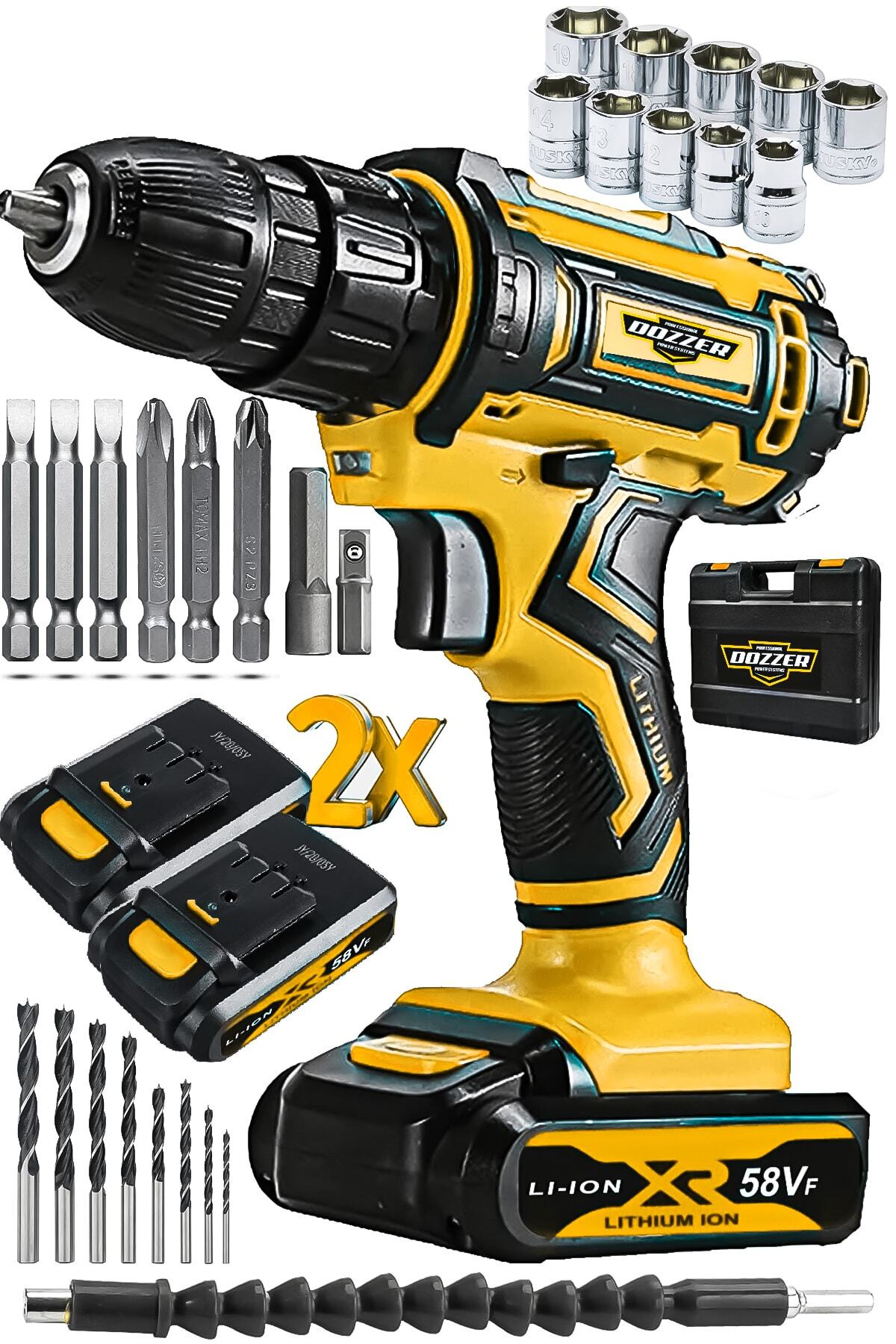 DOZZER Alman Hardx 256 Volt 20 Ah Çelik Şanzuman Bakır Sargılı 2 Akülü Vidalama Matkap Şarjlı Matkap