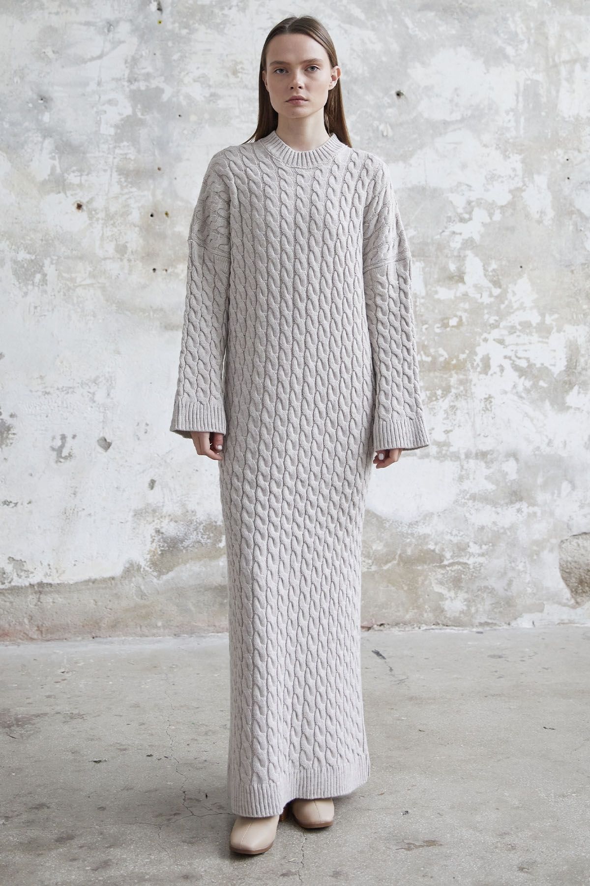 InStyle-Everly Knit Patterned Knitwear Dress - Ecru 1
