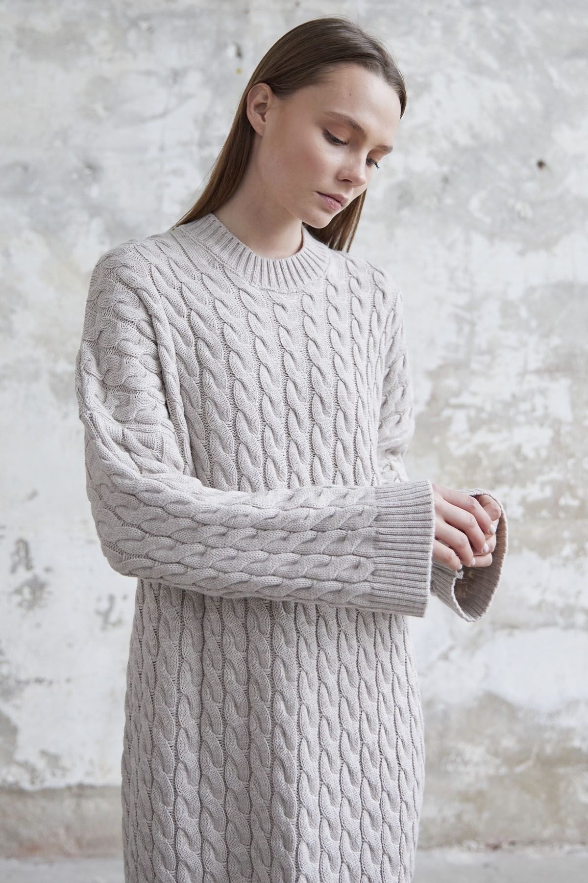 InStyle-Everly Knit Patterned Knitwear Dress - Ecru 3