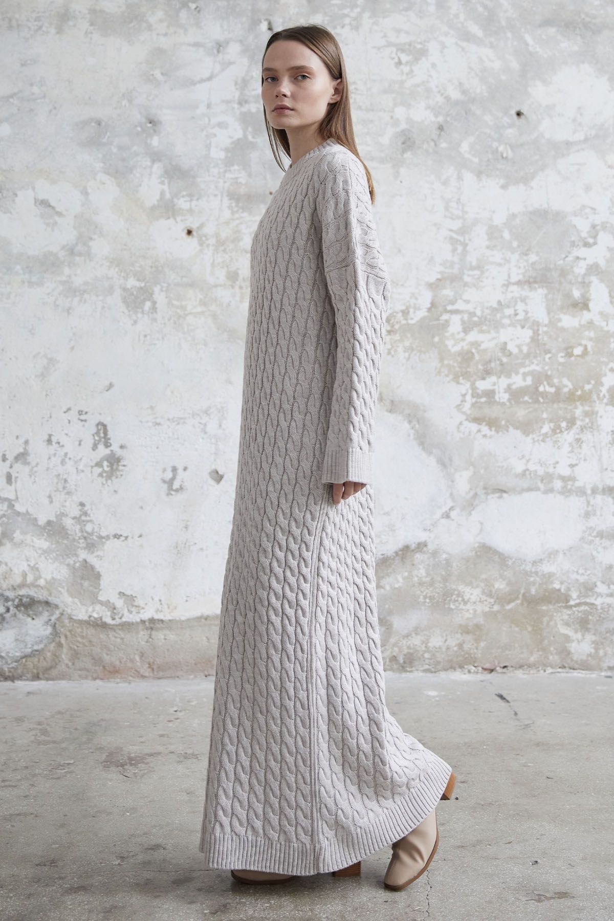 InStyle-Everly Knit Patterned Knitwear Dress - Ecru 5