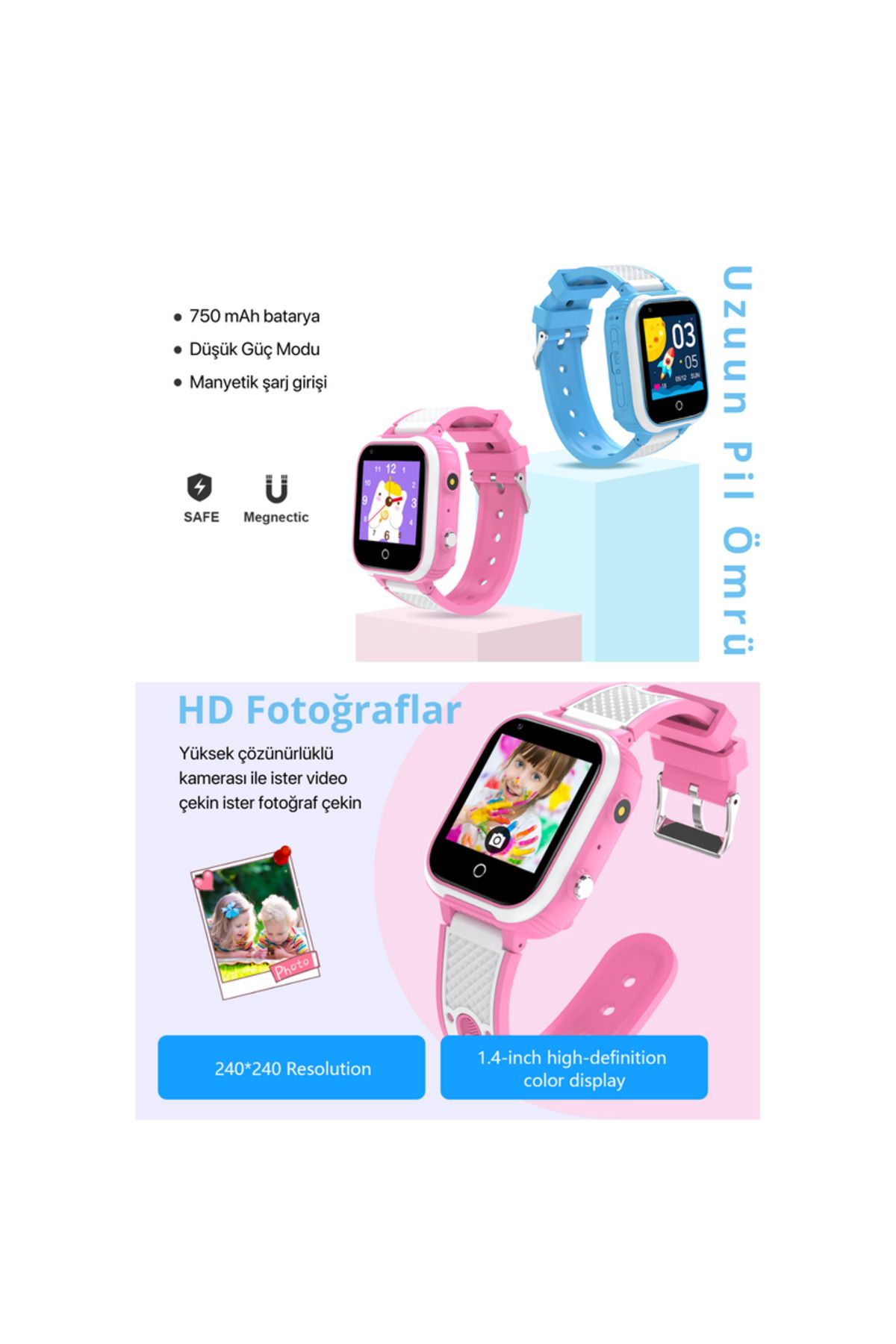 PİNK İTHALAT Sim Kartlı DH9 Akıllı Çocuk Saati Konum-Arama-Kamera-4G Sim Desteği-Video Özellikli