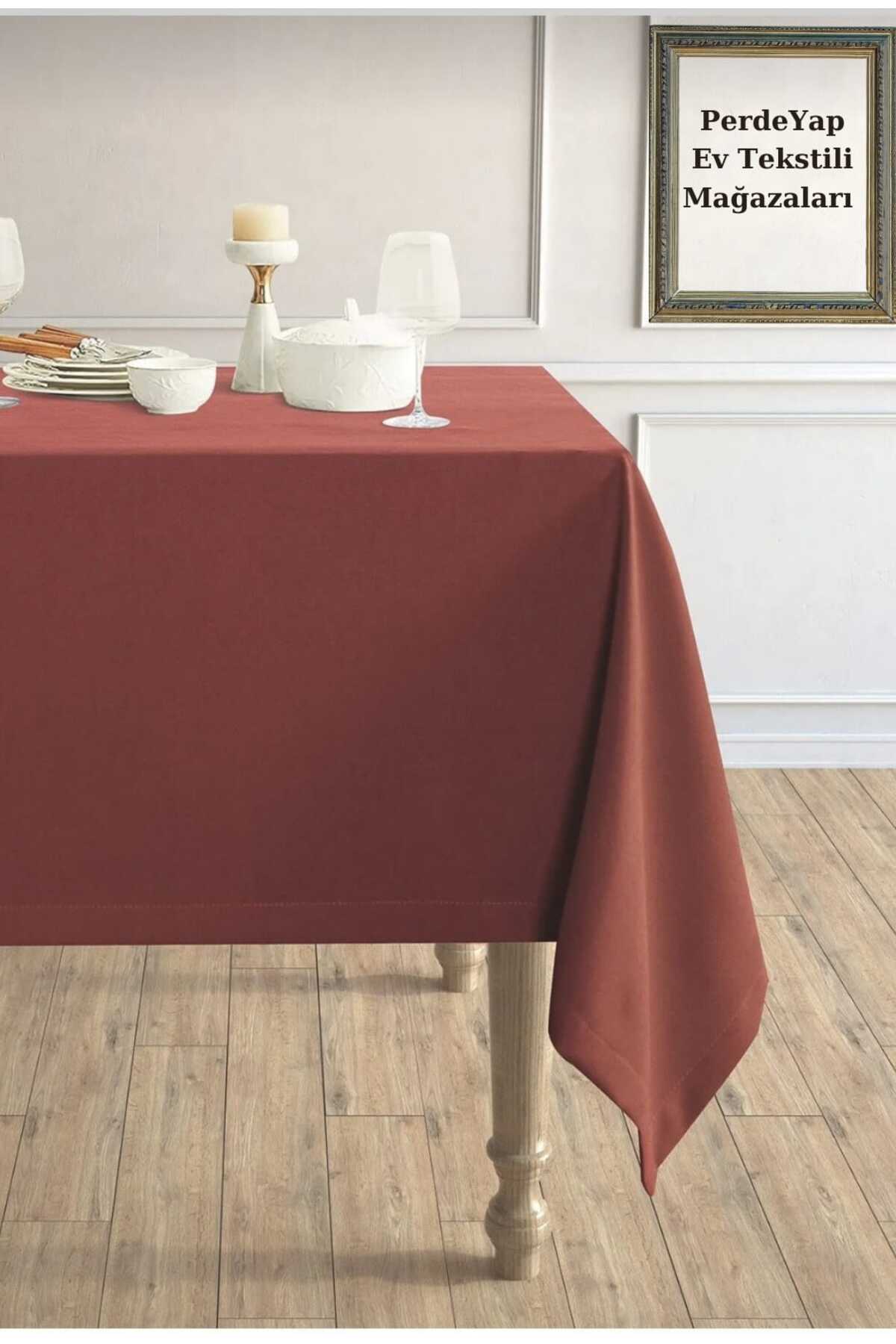 PerdeYap1980 Brick Colored Velvet Textured Tablecloth - 12486
