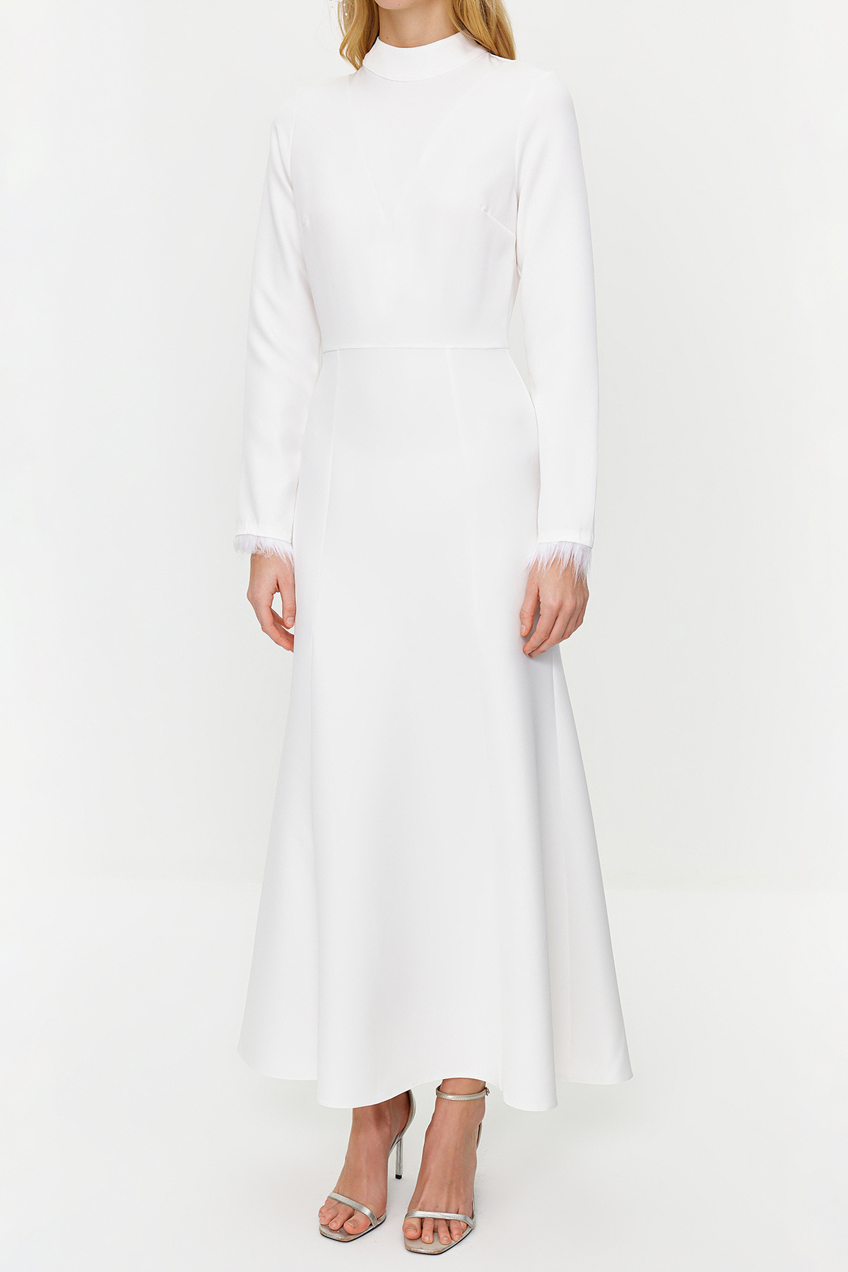 Trendyol Modest-Λευκό υφαντό βραδινό φόρεμα γάμου και ειδικών περιστάσεων - TCTSS24DB00044 3