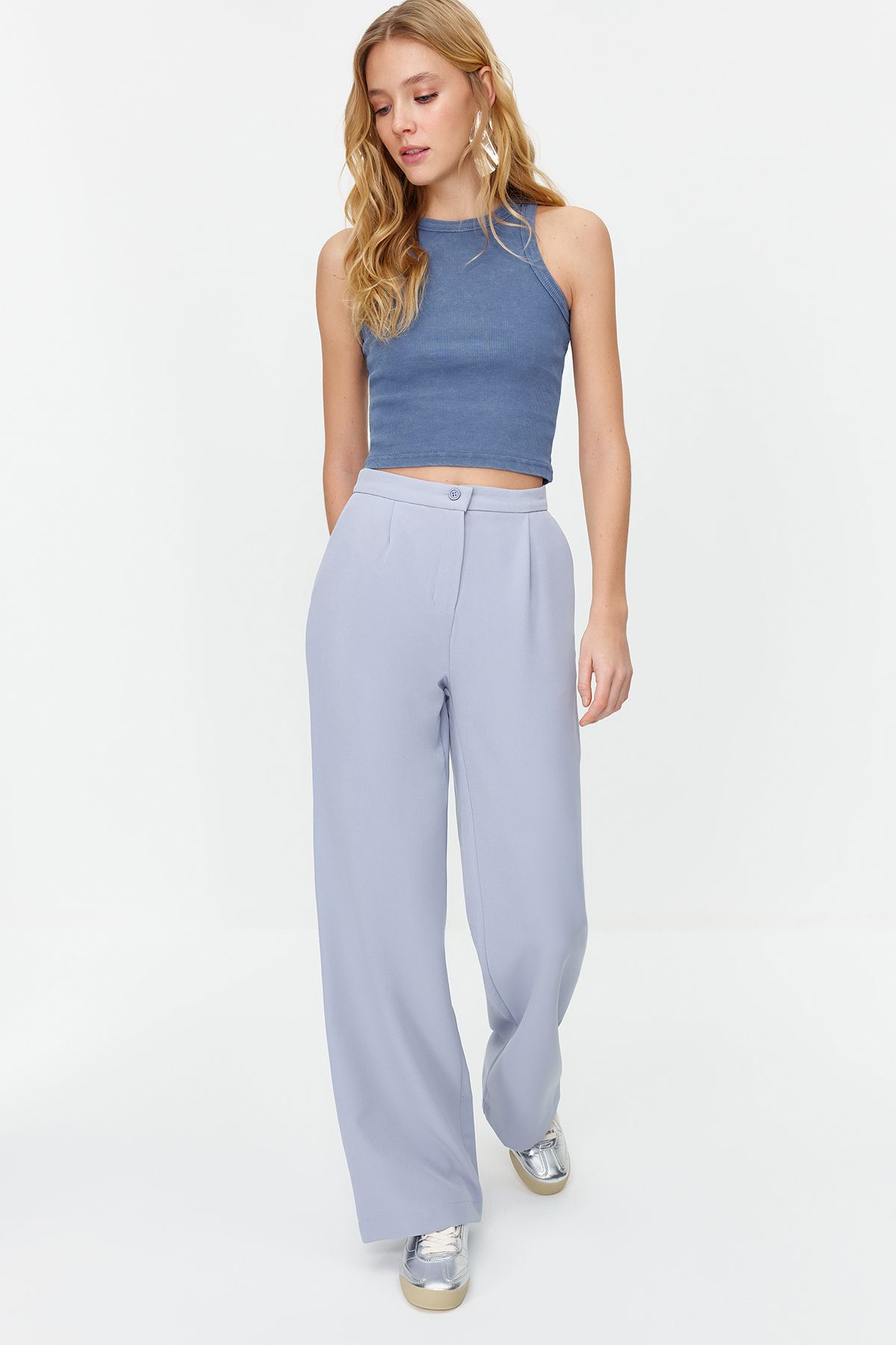 Trendyol Collection Világoskék széles szárú szőtt nadrág - TWOAW22PL0139