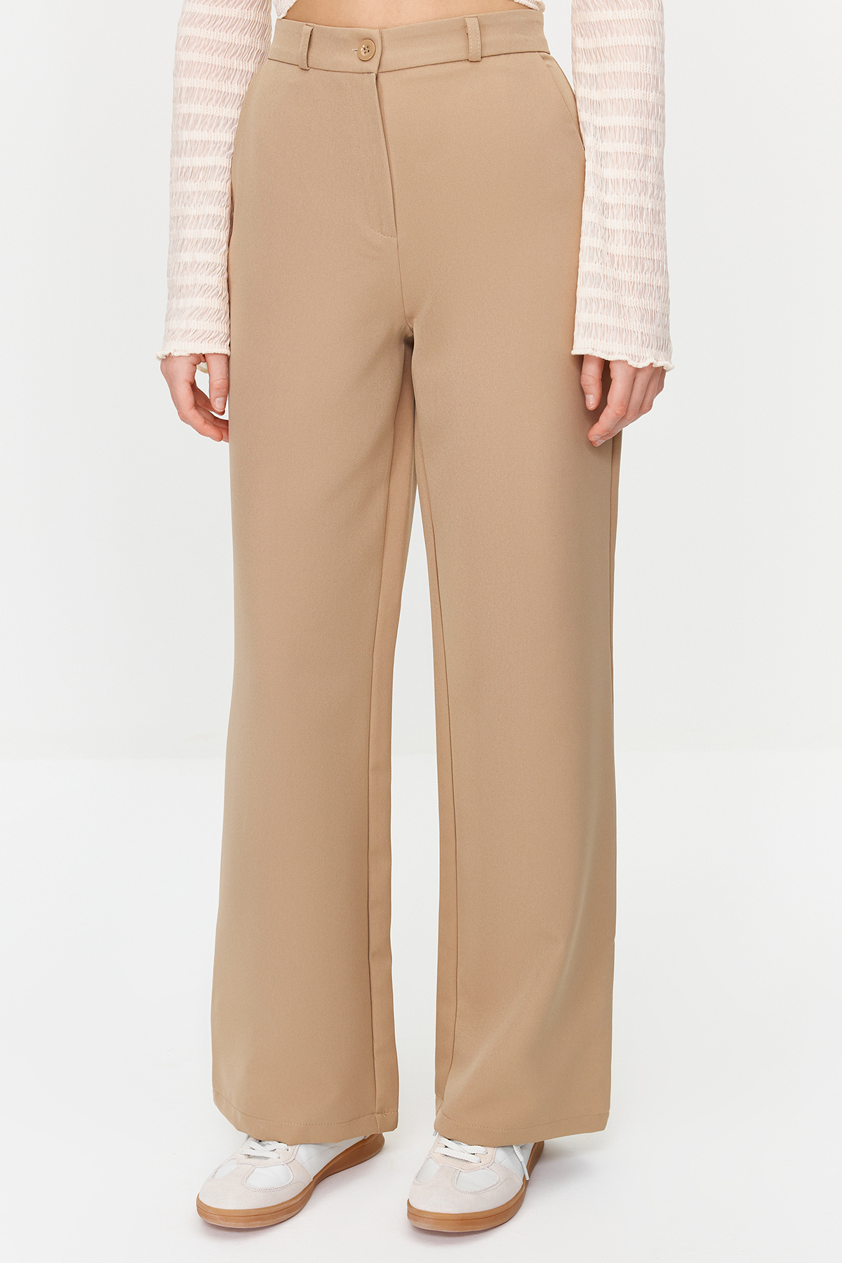 Trendyolmilla  Vizon Geniş Paça Wide Leg Dokuma Kumaş Pantolon TWOAW21PL0332 - Görsel 5