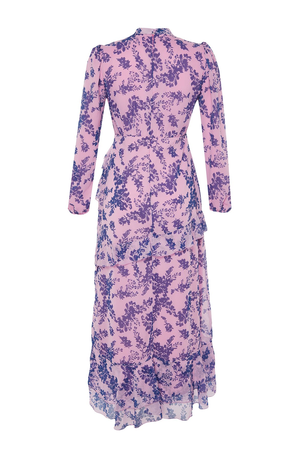 Trendyol Modest-Lilac Floral Skirt Ruffled Lined Woven Chiffon Dress TCTSS23EB00160 8