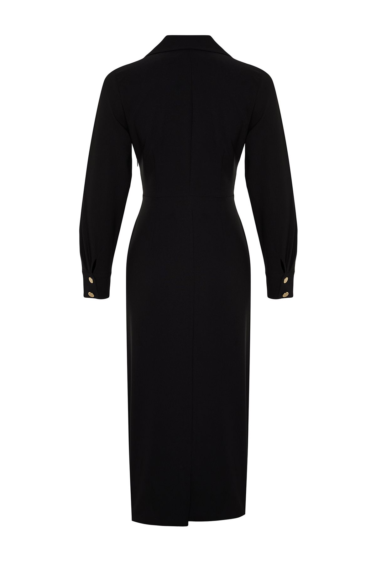 Trendyol Modest-Schwarzes, zweireihiges, gewebtes Kleid mit Kragen und Knöpfen TCTSS24EB00020 8