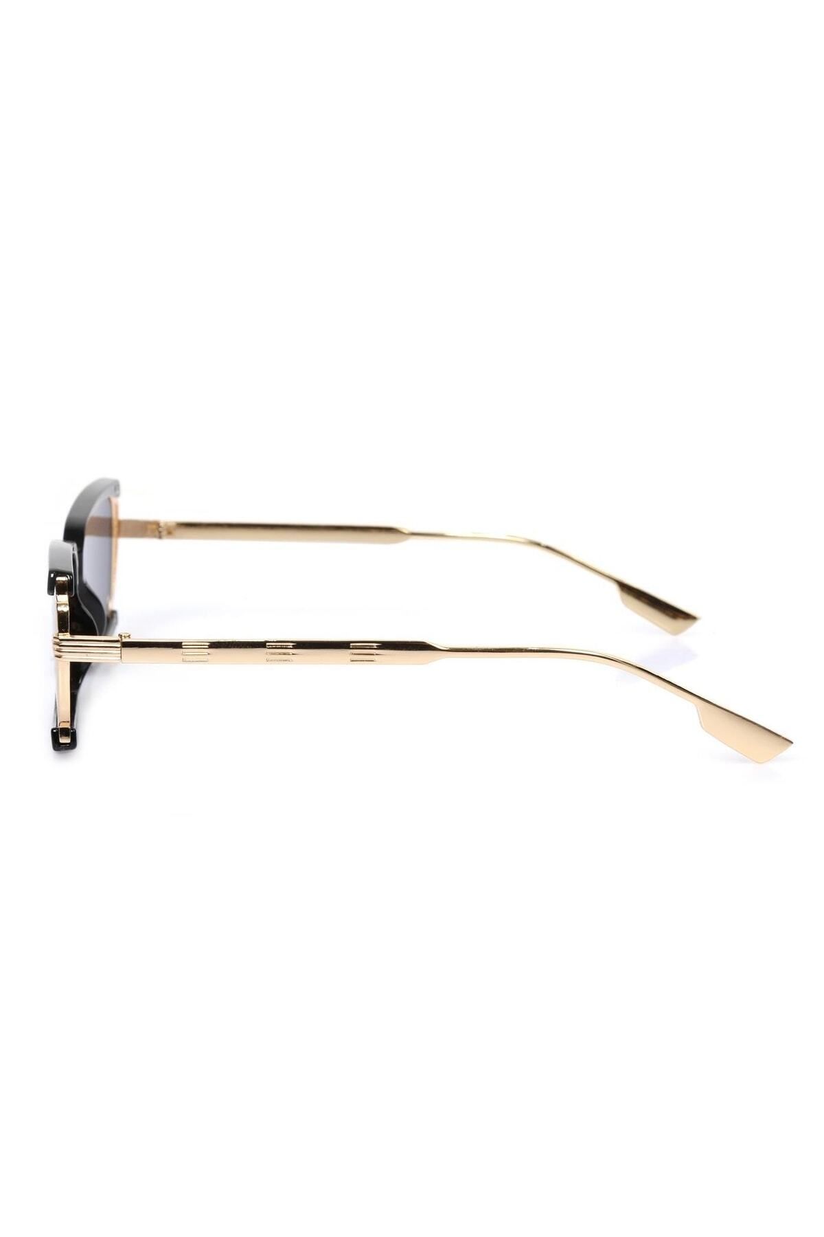 TomyHelf-Black Frame Black Glass Metal Gold Handle Rectangular Women's Sunglasses 3