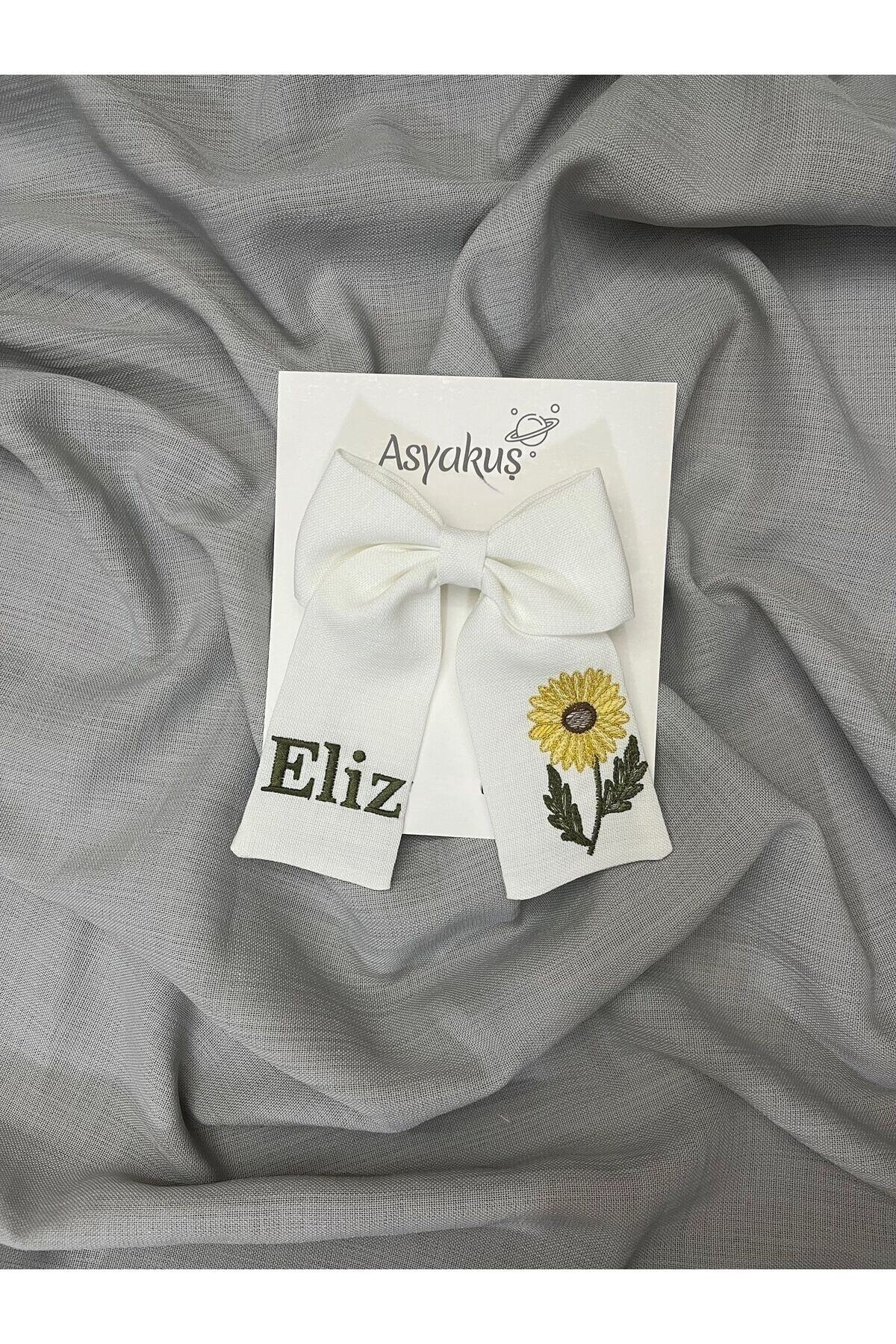 Name and Sunflower Embroidered Bowknot Automatic Buckle