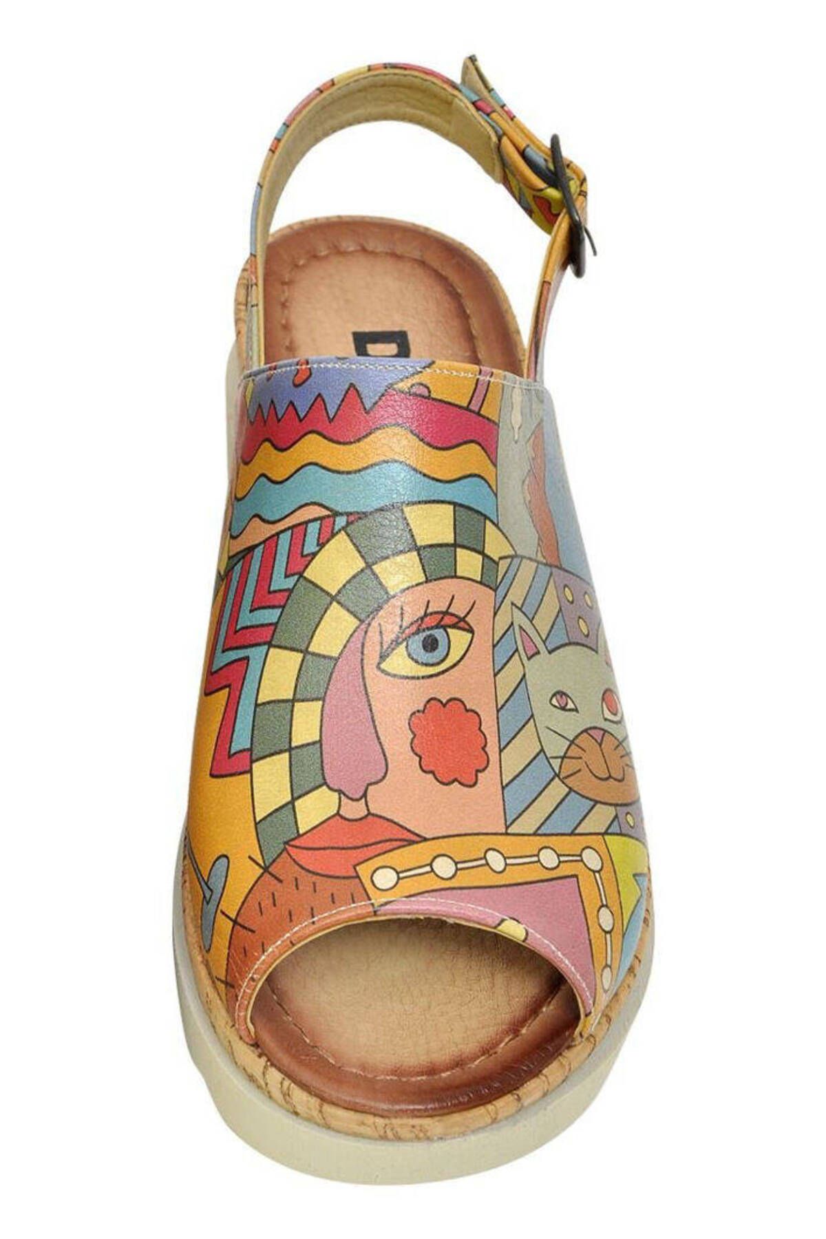 Dogo-Sandale de damă din piele vegană, multicolore, cu talpă groasă - Design artistic 8
