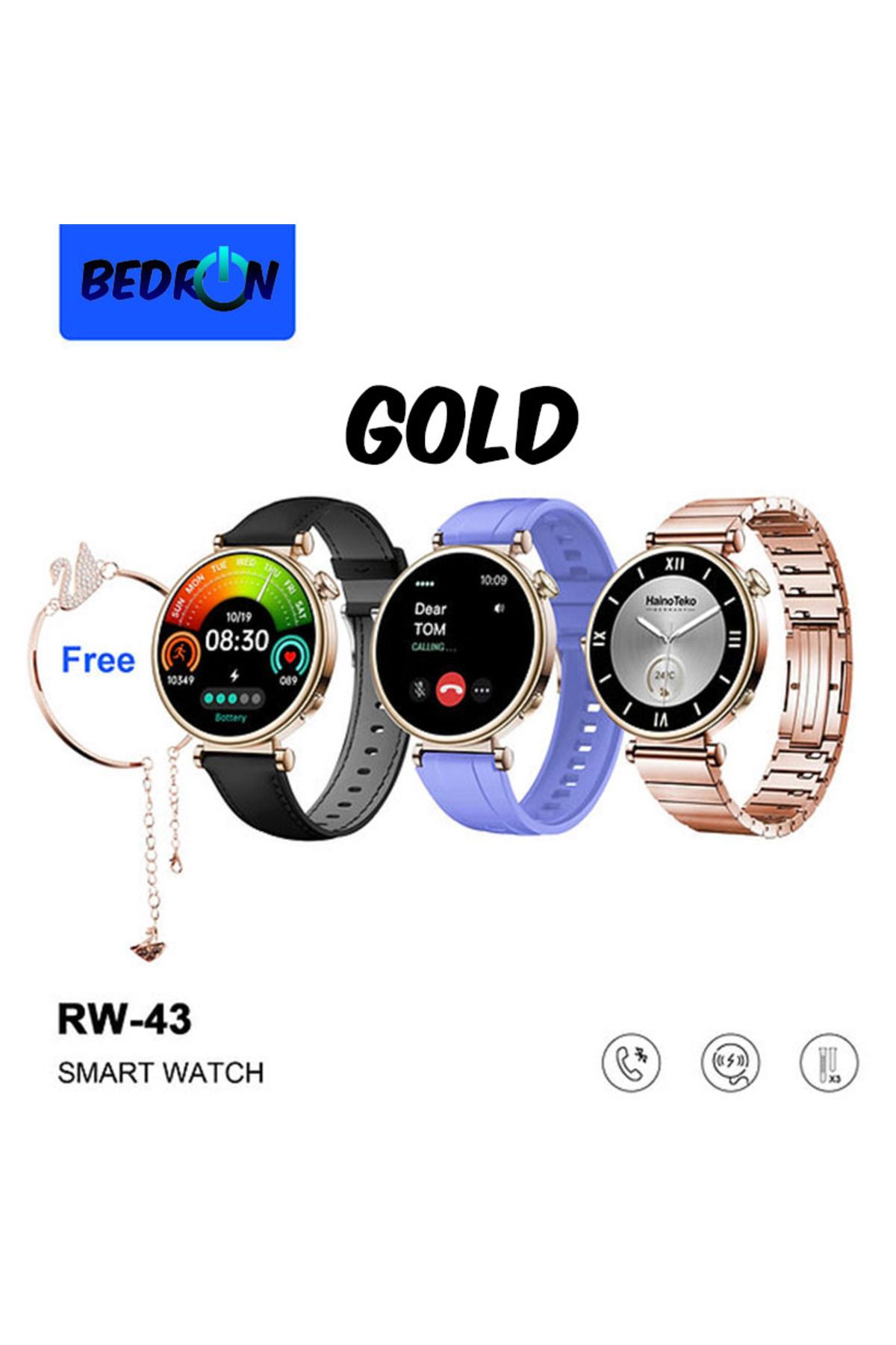Kadın Akıllı Saat Smart Watch RW-43 Bileklik Hediyeli Ios Ve Android Uyumlu