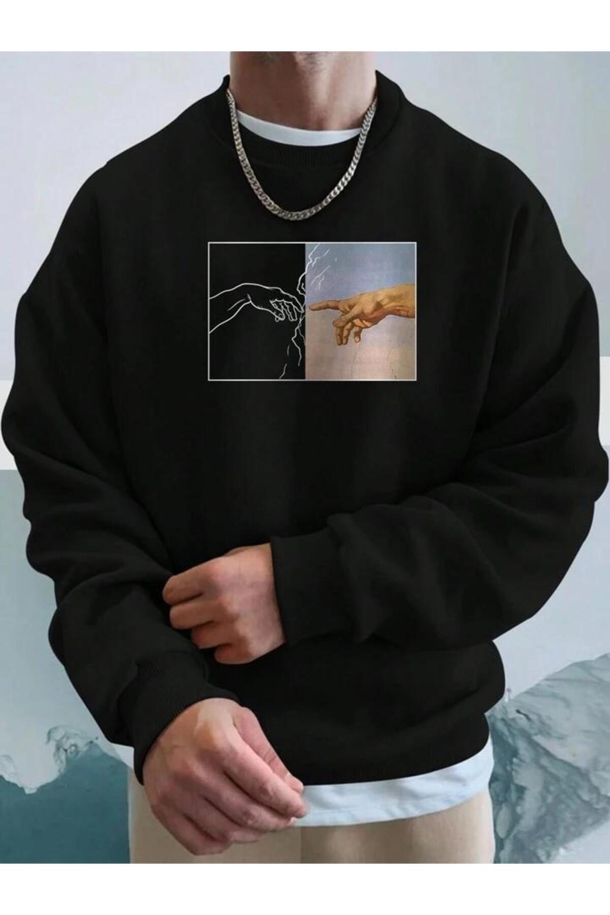 AEMİ Adamo and God's Hand Printed - Winter Cotton Oversize Sweatshirt