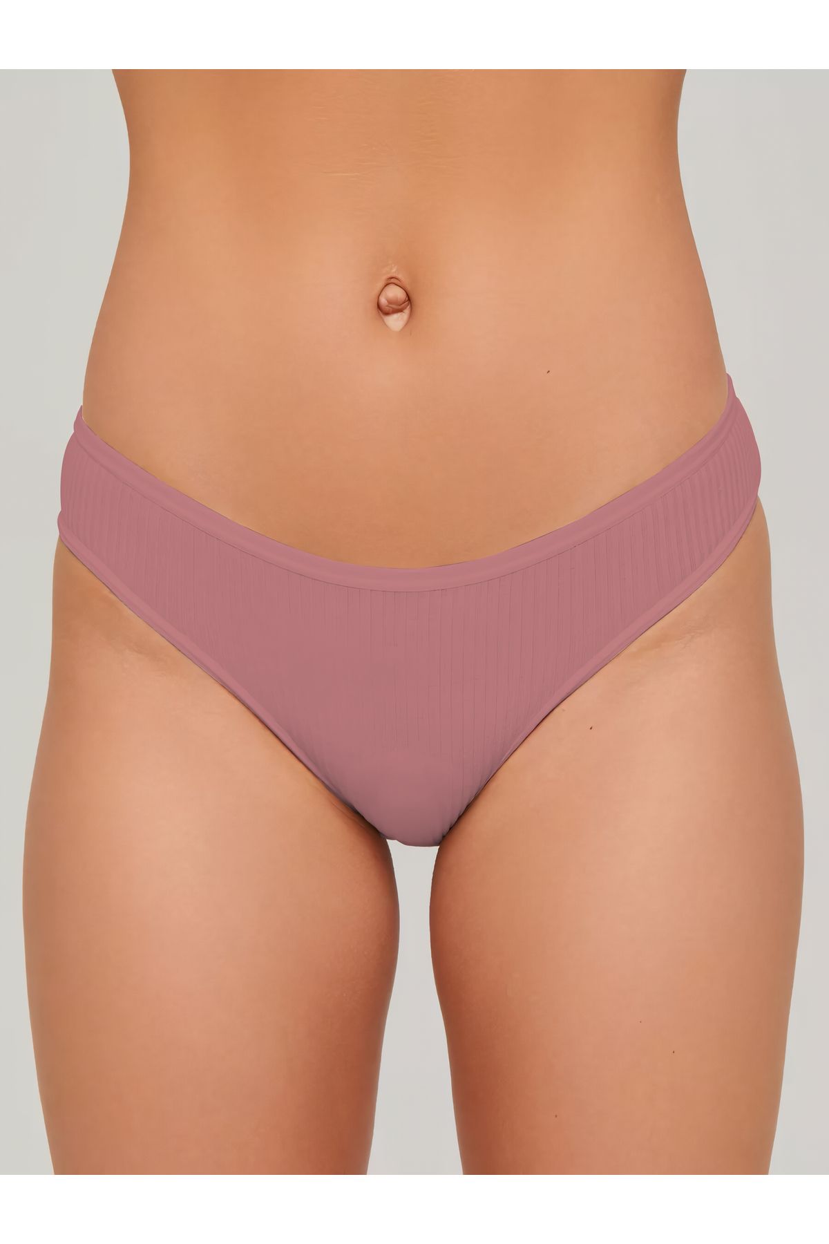 MİSTİRİK-Taranto Model Flexible Cotton Slip High Waist Ribbed Panties Pastel Pink Color 1