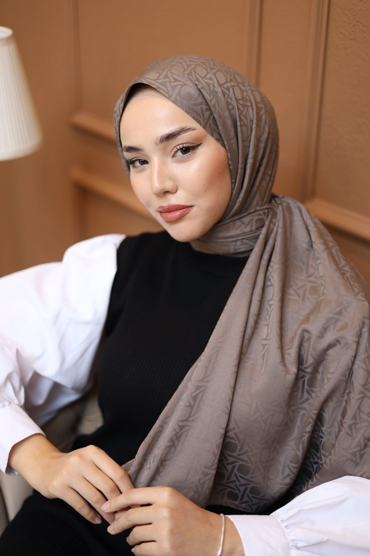 Silk Home-Jacquard Deluxe Shawl - Mink 6