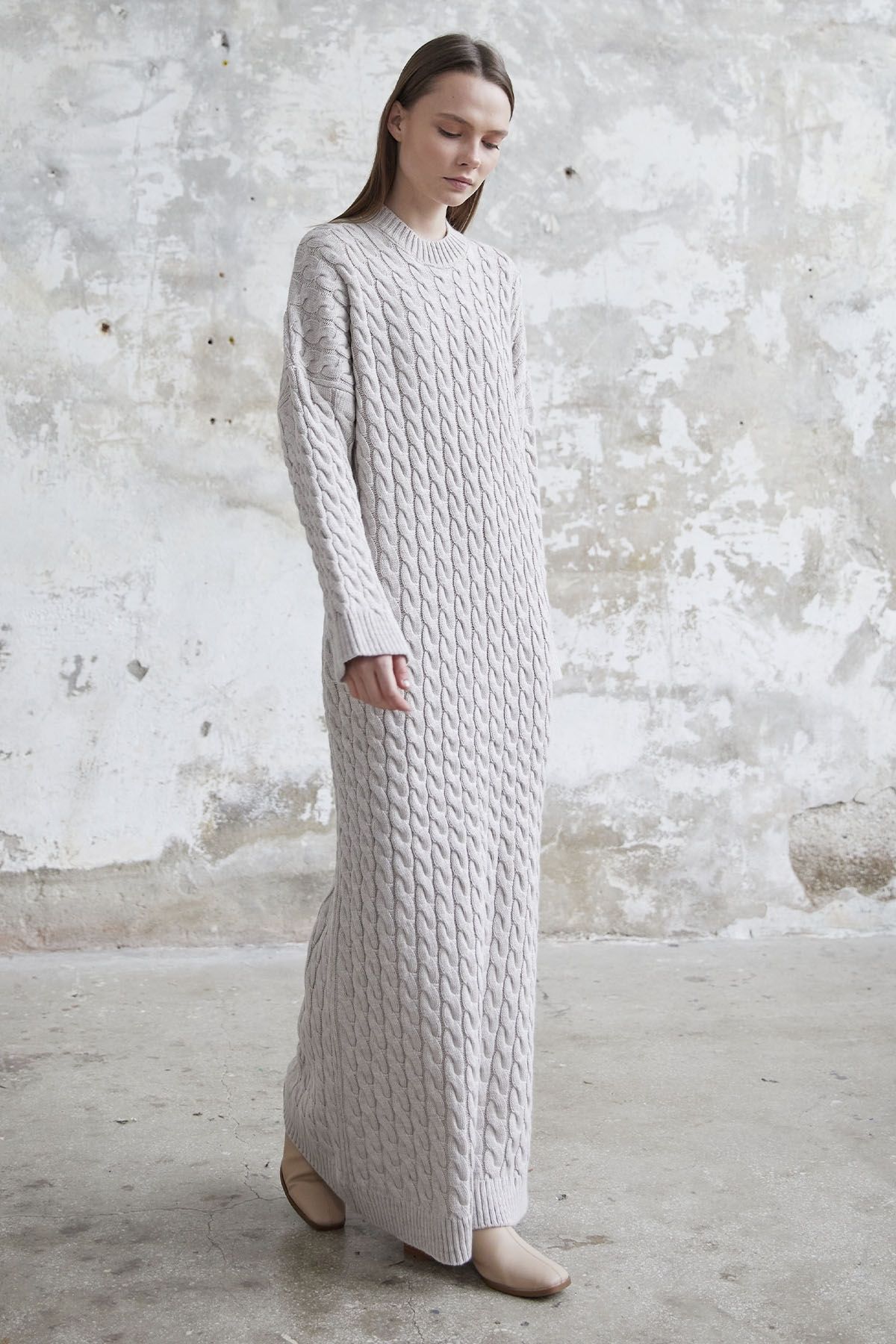 InStyle-Everly Knit Patterned Knitwear Dress - Ecru 4