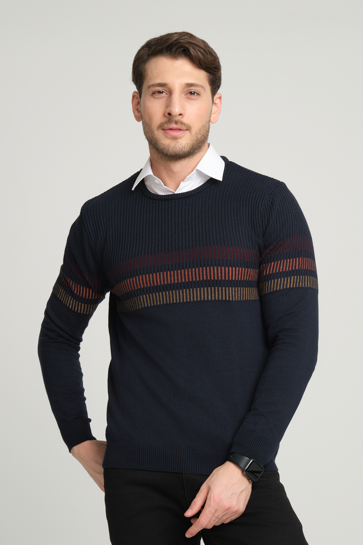 بافت و پلیور مردانه آبی سرمه ای ALEXANDERGARDI | E23-6711 اورجینال - تصویر 2