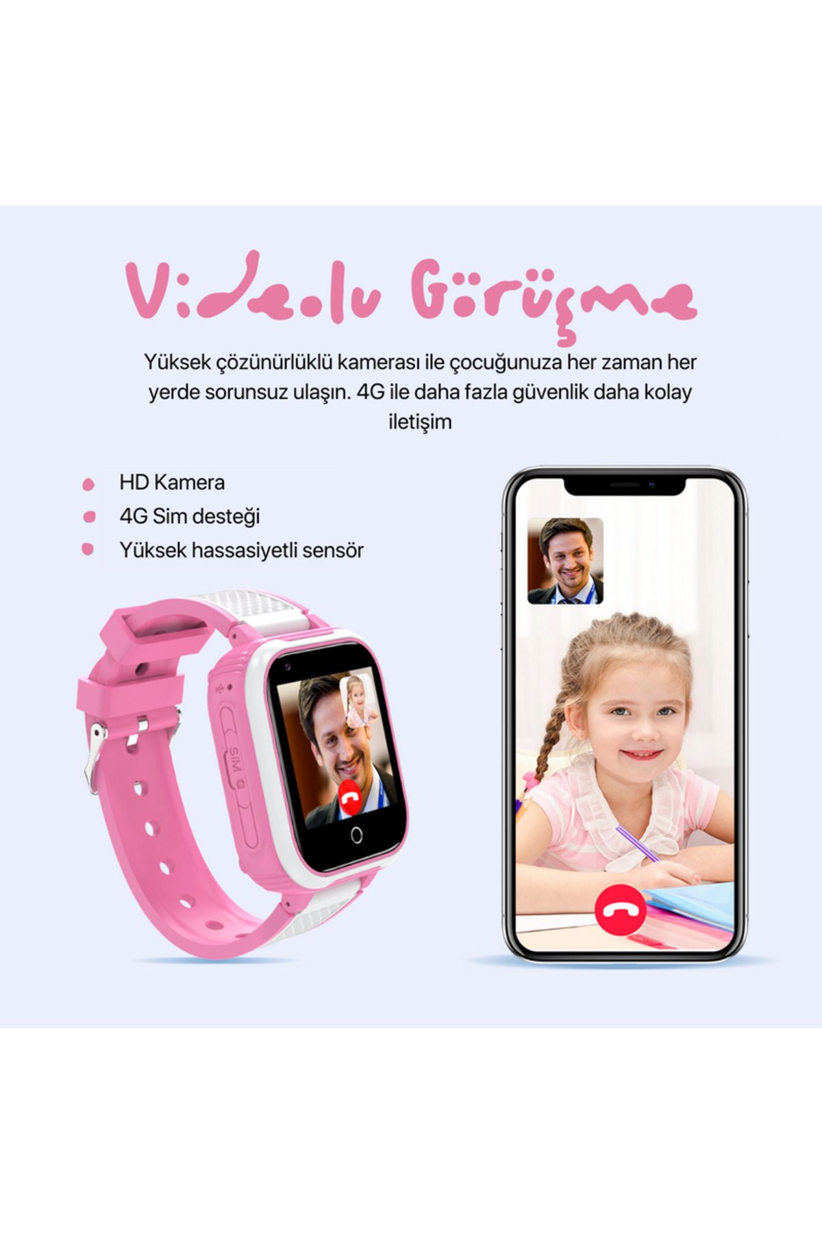 PİNK İTHALAT Sim Kartlı DH9 Akıllı Çocuk Saati Konum-Arama-Kamera-4G Sim Desteği-Video Özellikli