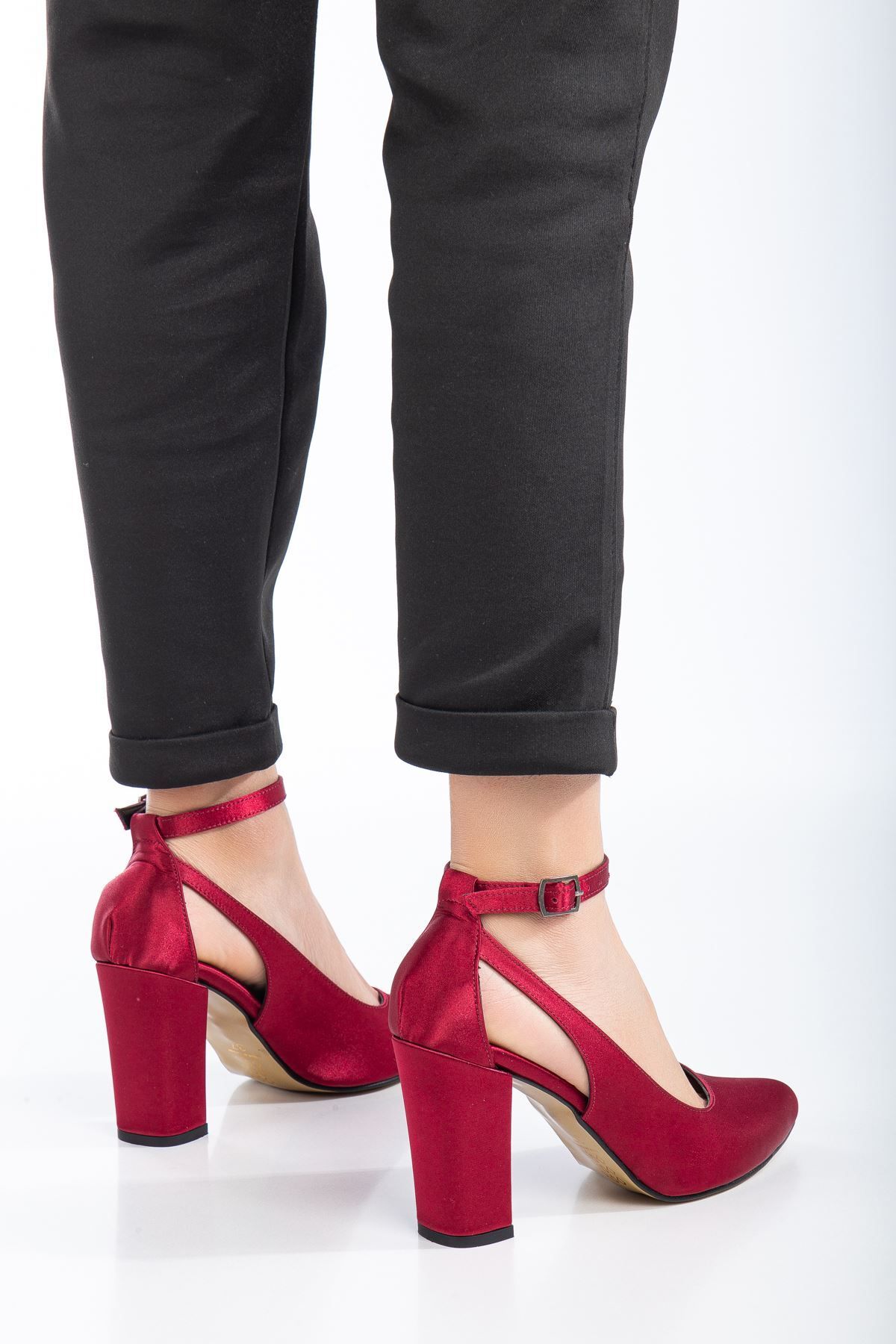 Burgundy satin heels clearance
