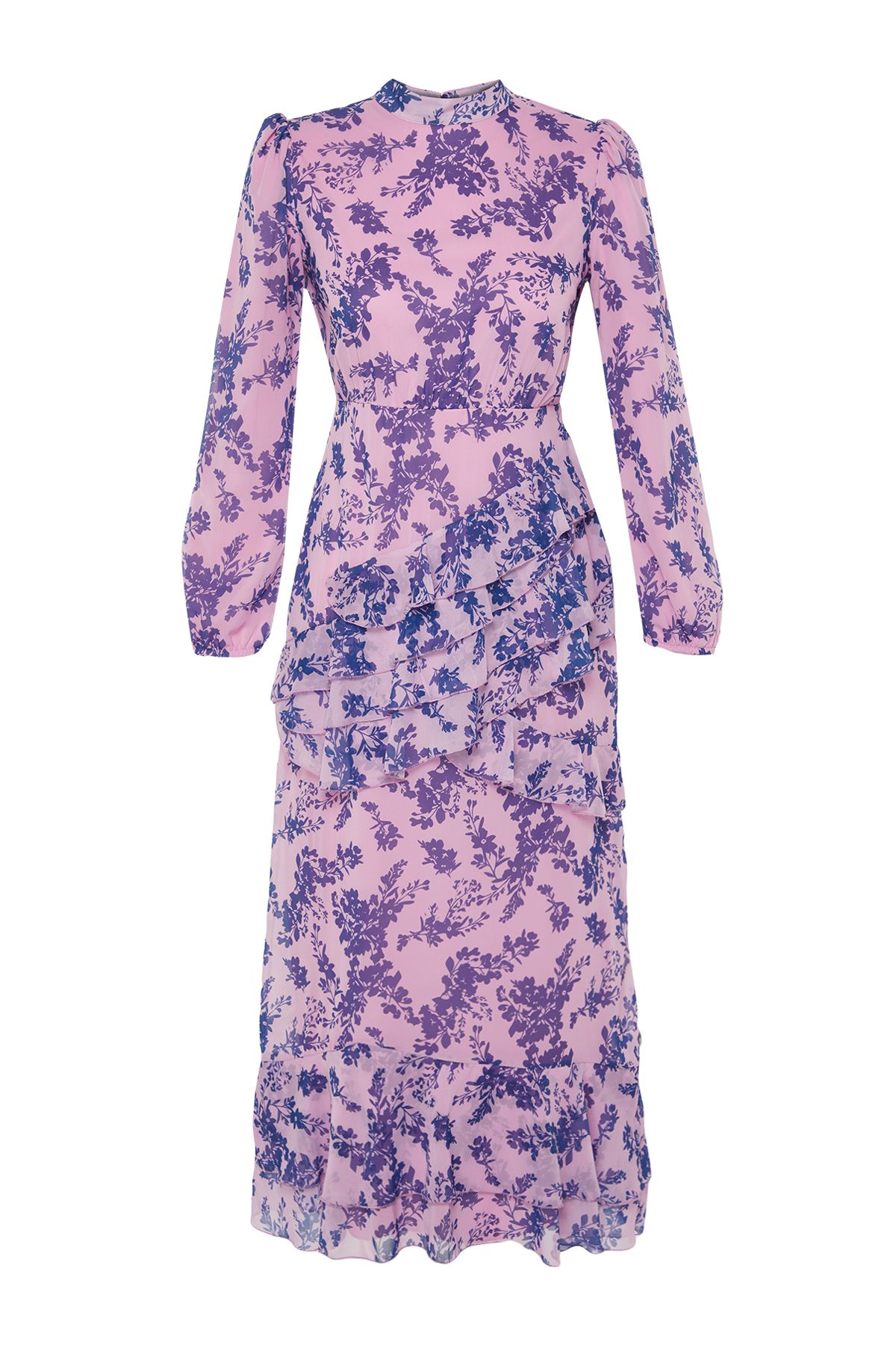 Trendyol Modest-Lilac Floral Skirt Ruffled Lined Woven Chiffon Dress TCTSS23EB00160 7